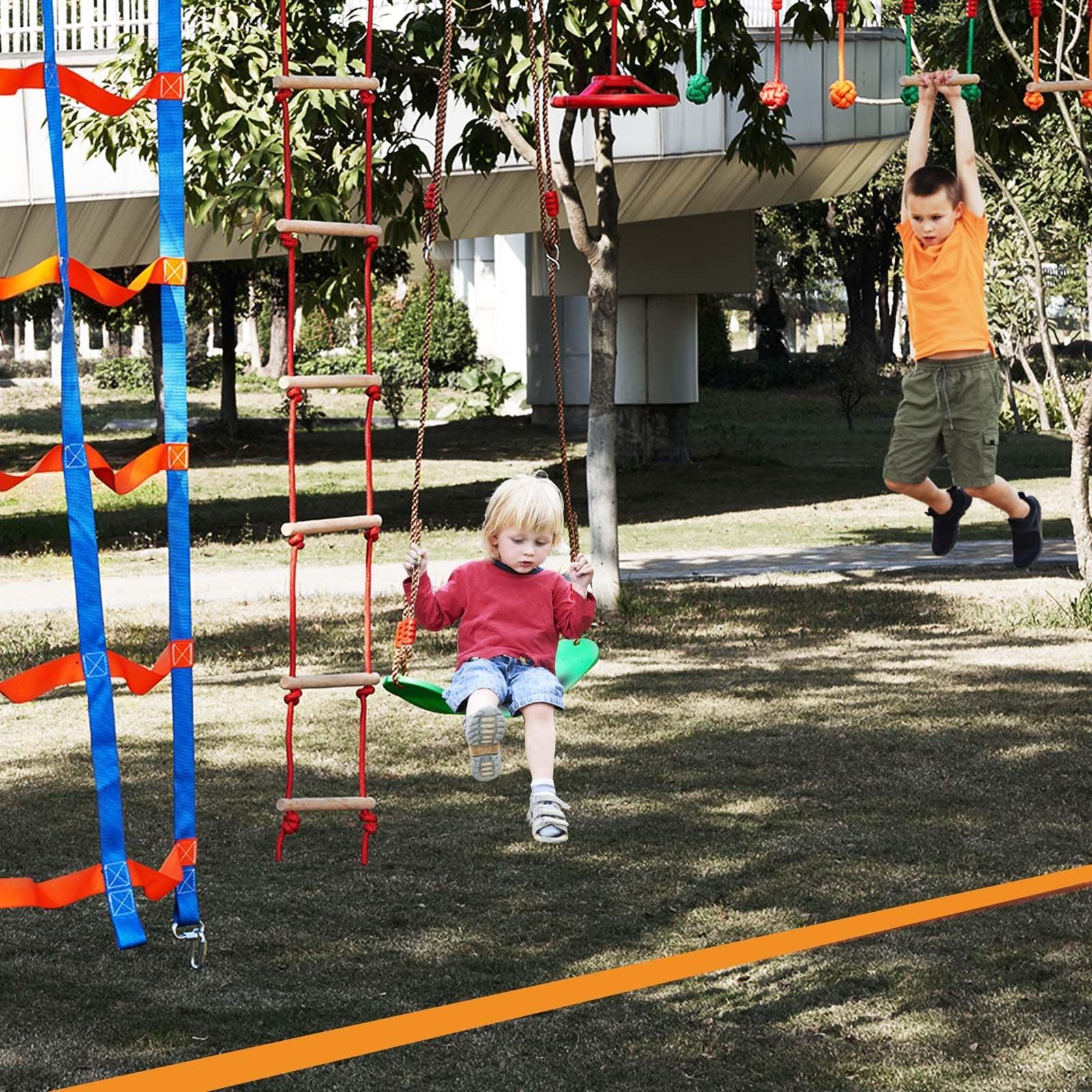 Ninja Warrior Obstacle Course for Kids, 15.24 m Weatherproof Slacklines, 500lbs Weight Capacity Monkey Line, Outdoor Playset Equipment, Backyard Toys Training Equipment Set with 10 Obstacles - Image 8