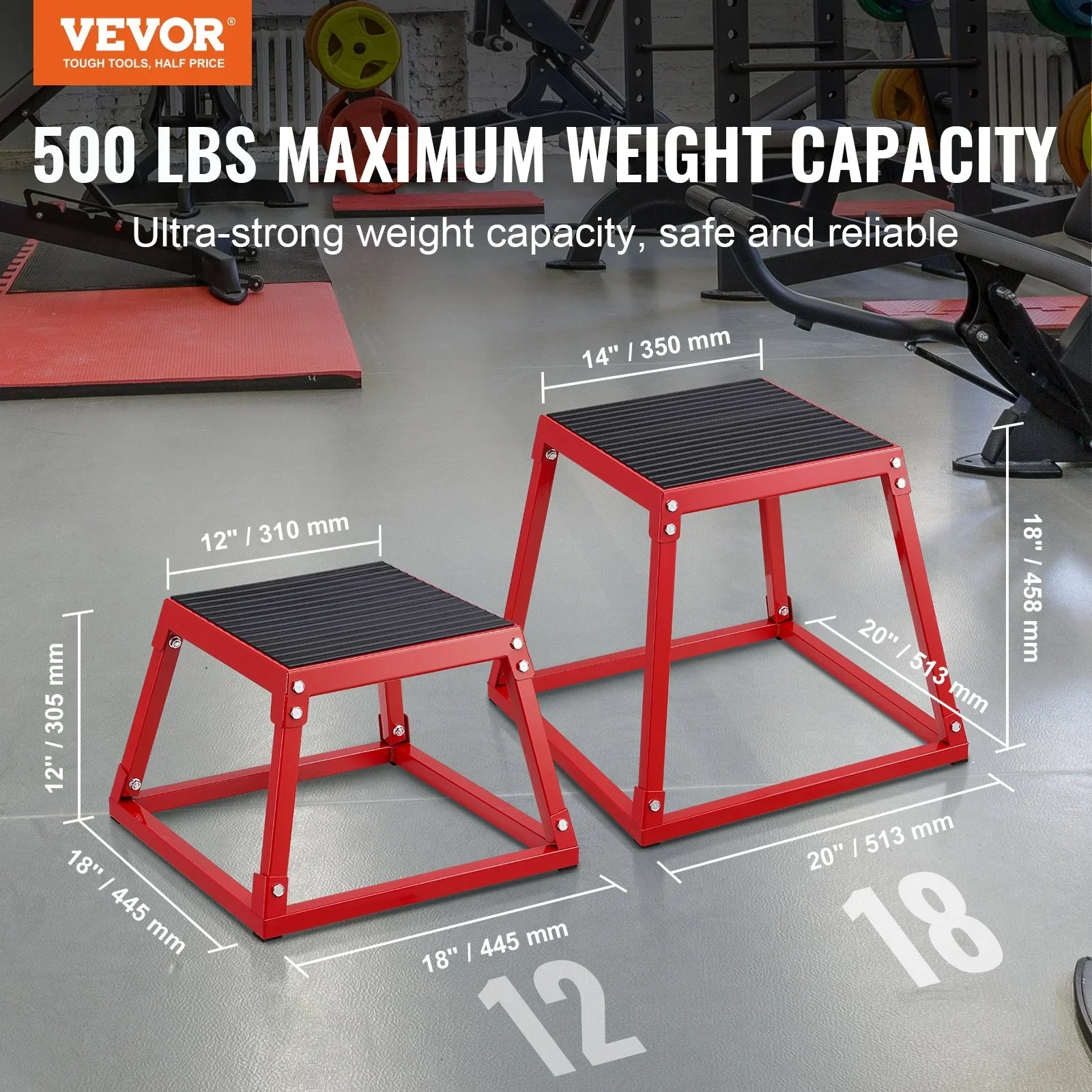Plyometric Jump Box, 12 Inch Plyo Box, Steel Plyometric Platform and Jumping Agility Box, Anti-Slip Fitness Exercise Step Up Box for Home Gym Training, Conditioning Strength Training, Red - Image 2