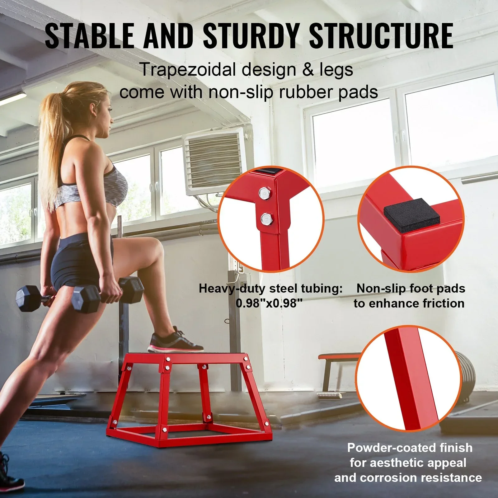 Plyometric Jump Box, 12 Inch Plyo Box, Steel Plyometric Platform and Jumping Agility Box, Anti-Slip Fitness Exercise Step Up Box for Home Gym Training, Conditioning Strength Training, Red - Image 4
