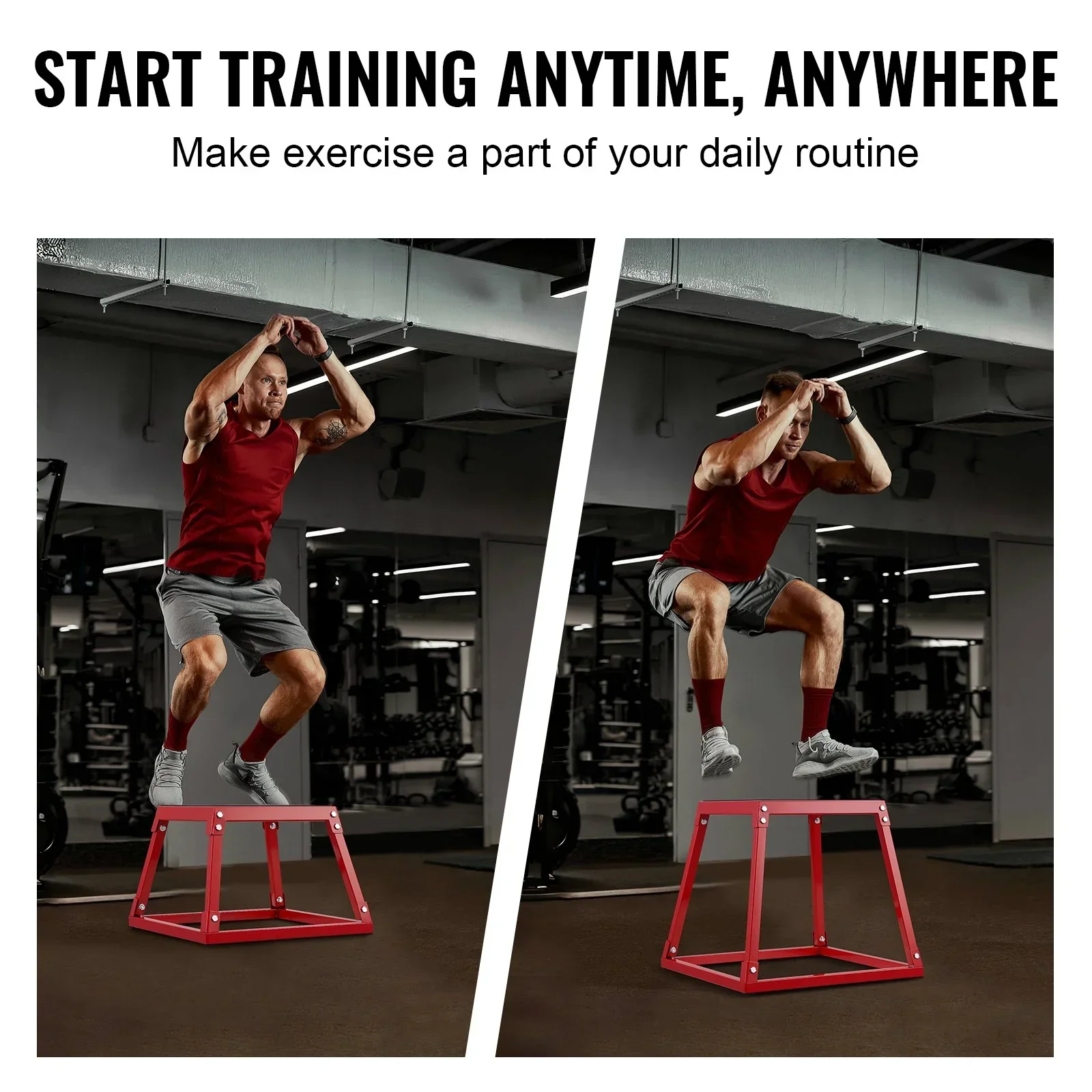 Plyometric Jump Box, 12 Inch Plyo Box, Steel Plyometric Platform and Jumping Agility Box, Anti-Slip Fitness Exercise Step Up Box for Home Gym Training, Conditioning Strength Training, Red - Image 6