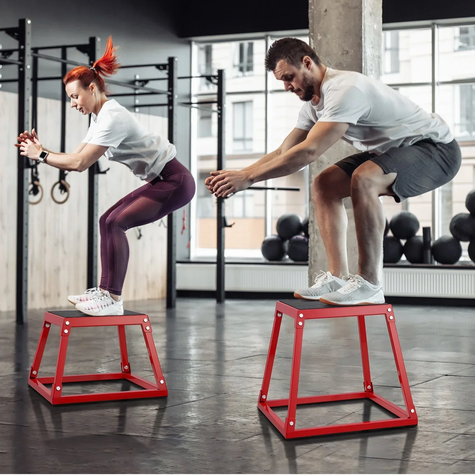 Plyometric Jump Box, 12 Inch Plyo Box, Steel Plyometric Platform and Jumping Agility Box, Anti-Slip Fitness Exercise Step Up Box for Home Gym Training, Conditioning Strength Training, Red - Image 8