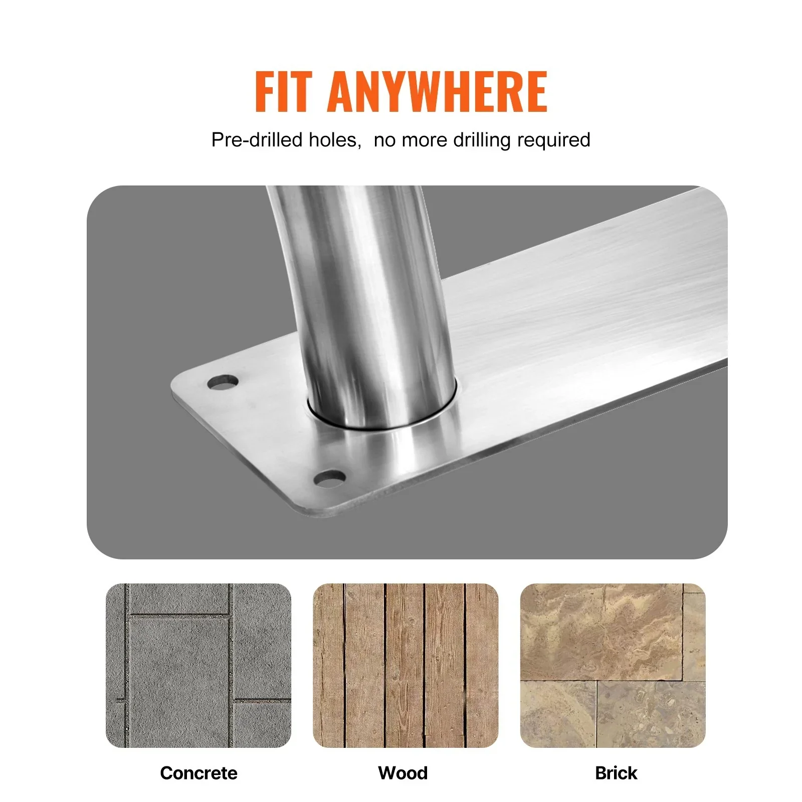 Pool Handrail, 32 x 23 inch Pool Railing, Stainless Steel with Base Plate for Indoor/Outdoor Pools,Swimming Pool Safety Railing for Decks,Rust-Proof Grab Bar w/ Grip Cover&Accessories for Spas - Image 6