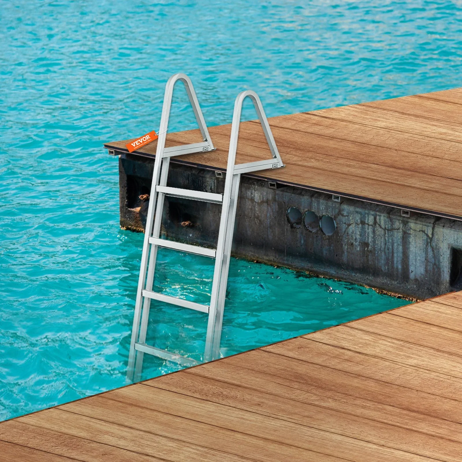 Removable Dock Ladder 5 Steps, 159 kg Load Capacity, Pontoon Boat Ladder with 4'' Wide Step & Nonslip Design for Ship/Lake/Pool/Marine Boarding - Image 8