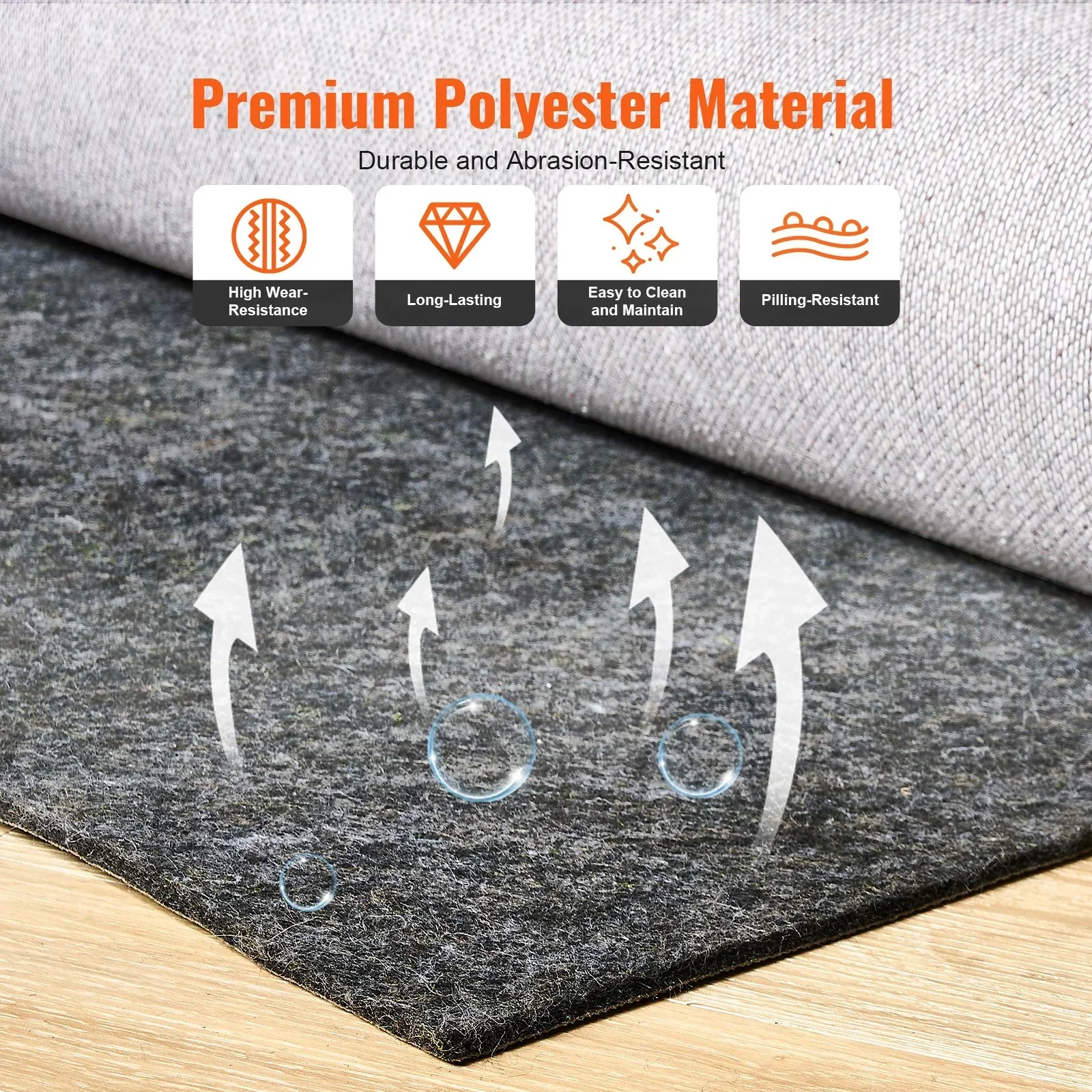 Rug Pad Without Slip Resistance, Protective Cushioning Carpet Pad, 8' x 10', 1/2"Thick, 100% Pure Polyester Felt, 7-8㎡ Premium Comfort Underfoot Carpet Padding Rug Cushion for All Floors, Gray - Image 4