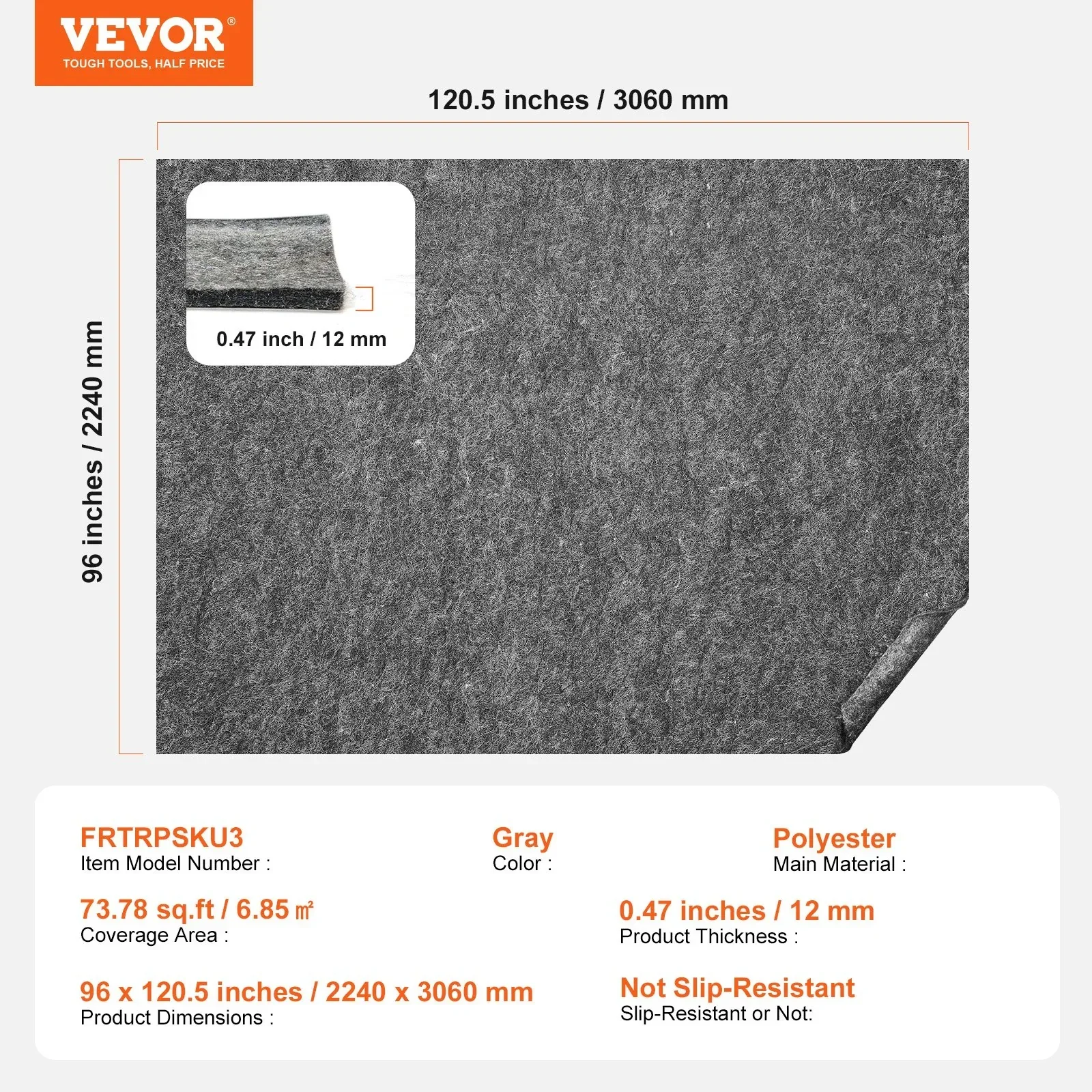 Rug Pad Without Slip Resistance, Protective Cushioning Carpet Pad, 8' x 10', 1/2"Thick, 100% Pure Polyester Felt, 7-8㎡ Premium Comfort Underfoot Carpet Padding Rug Cushion for All Floors, Gray - Image 7