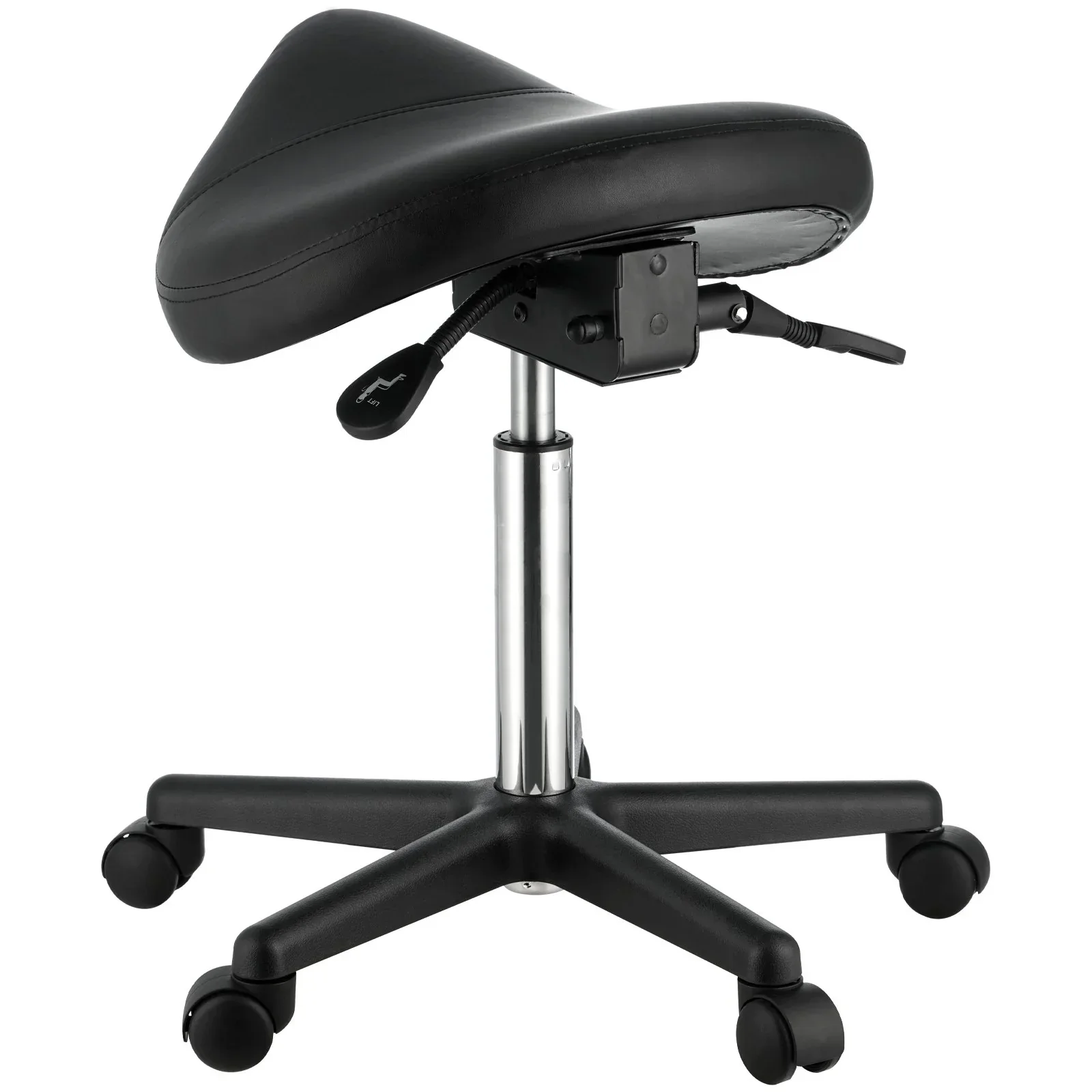 Saddle Stool with Wheels, 400 LBS Weight Capacity Ergonomic Rolling Saddle Stool, Height Adjustable Thickened PU Leather Swivel Saddle Stools Chair for Salon, Spa, Tattoo, Clinic, Black - Image 10