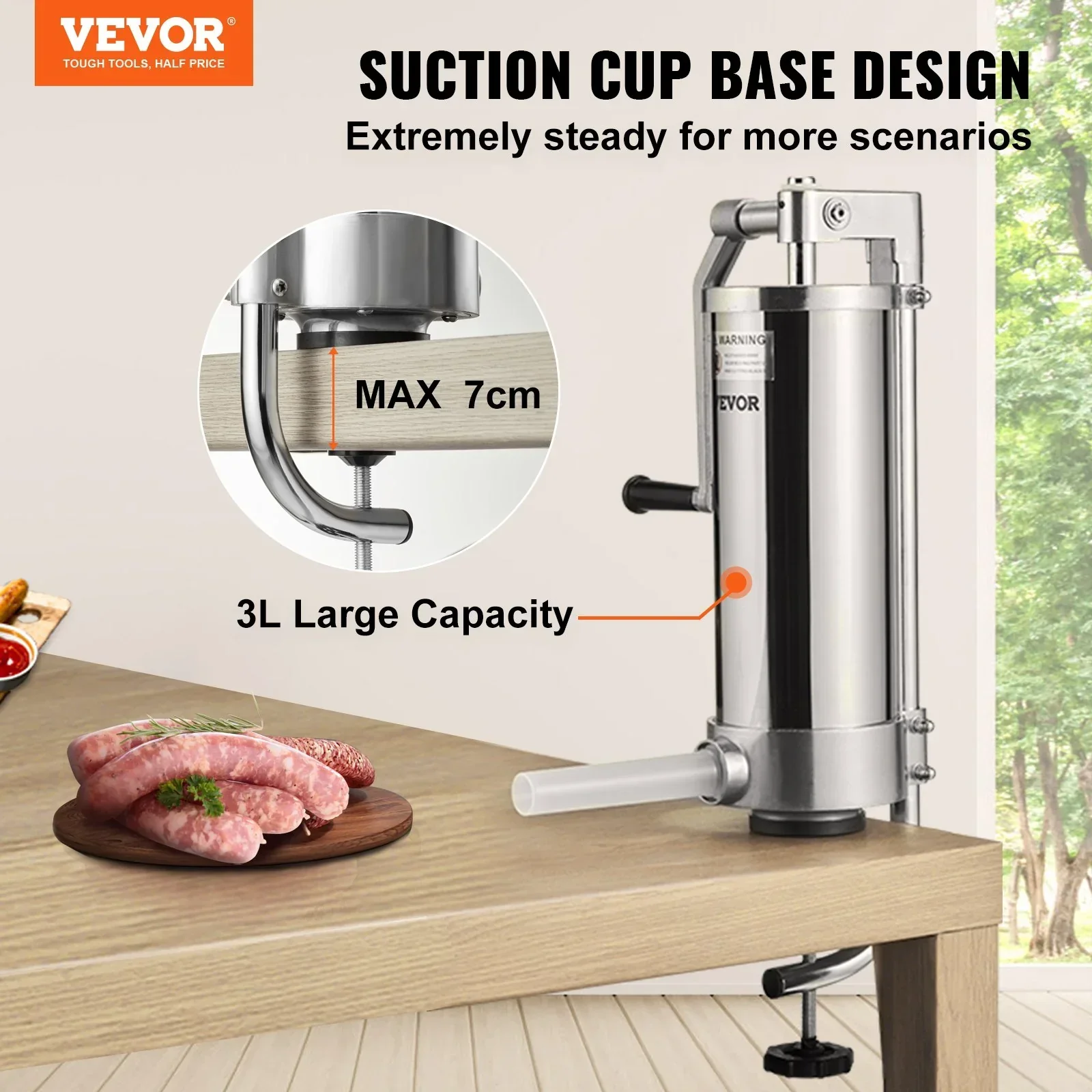 Sausage Stuffer 5LBS/3L Capacity Homemade Sausage Maker Stainless Steel - Image 2