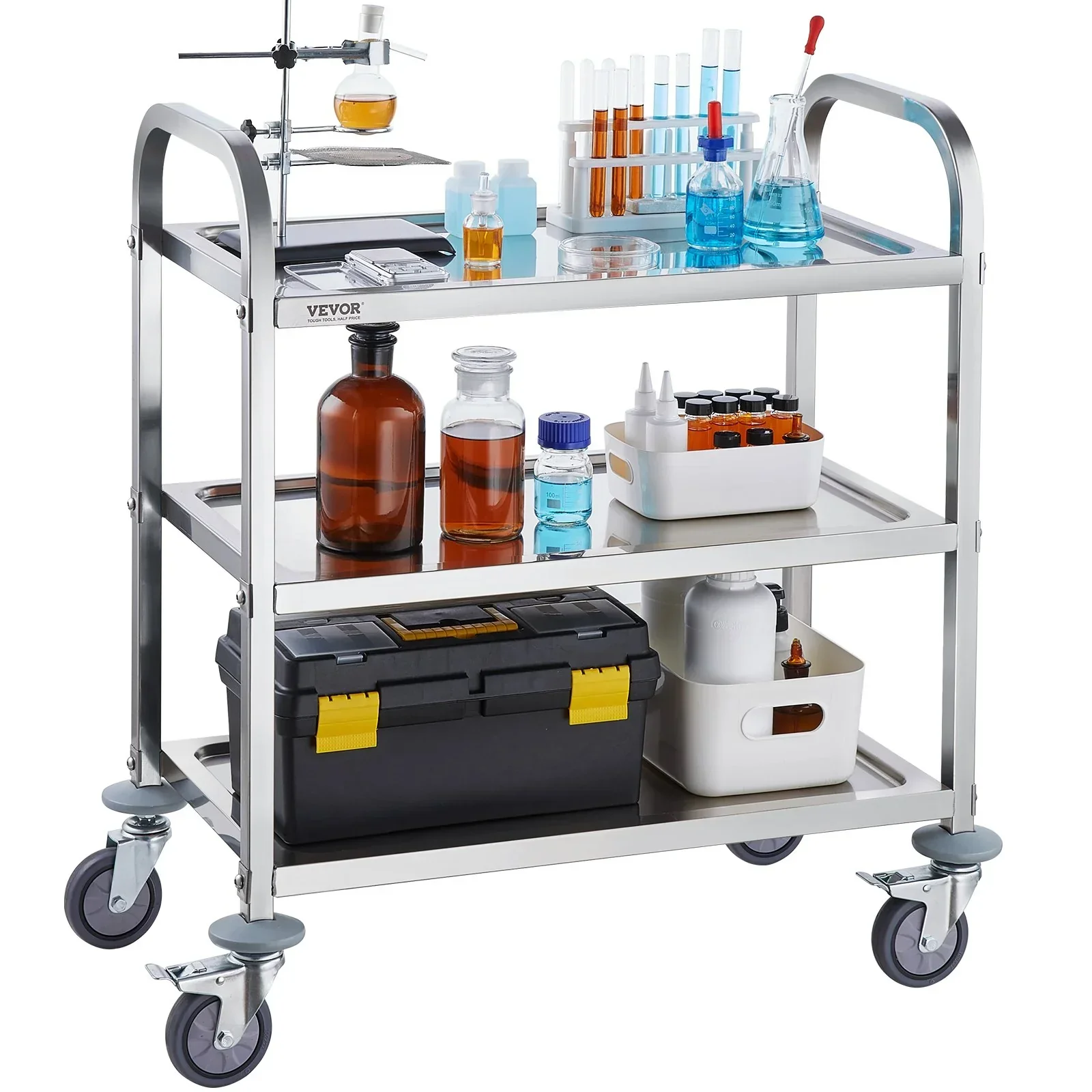 Stainless Steel Cart, 3 Layers Lab Utility Cart 181 kg Weight Capacity, Medical Cart with Lockable Universal Wheels, for Lab, Clinic, Kitchen, Salon - Image 11