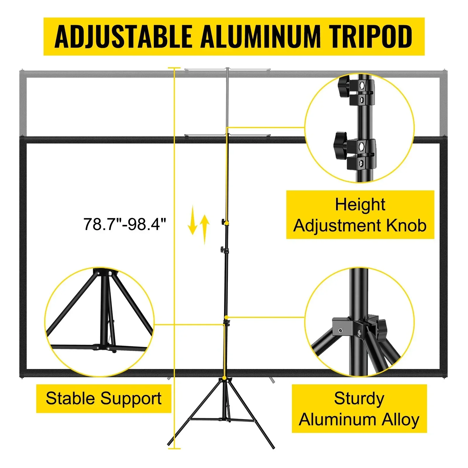 Tripod Projector Screen with Stand 70 inch 16:9 4K HD Projection Screen Stand Wrinkle-Free Height Adjustable Portable Screen for Projector Indoor & Outdoor for Movie, Home Cinema, Gaming, Office - Image 4