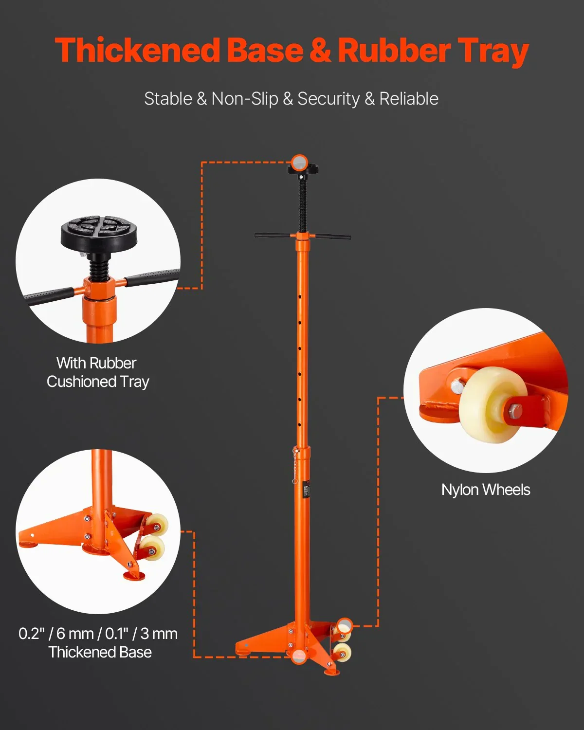 Underhoist Support Stand, 3/4 Ton Capacity Under Hoist Jack Stand, Lifting from 38.4 to 75.4 in, Bearing Mounted Spin Handle, Self-Locking Threaded Screw, Two Wheels, Support Vehicle Components - Image 4