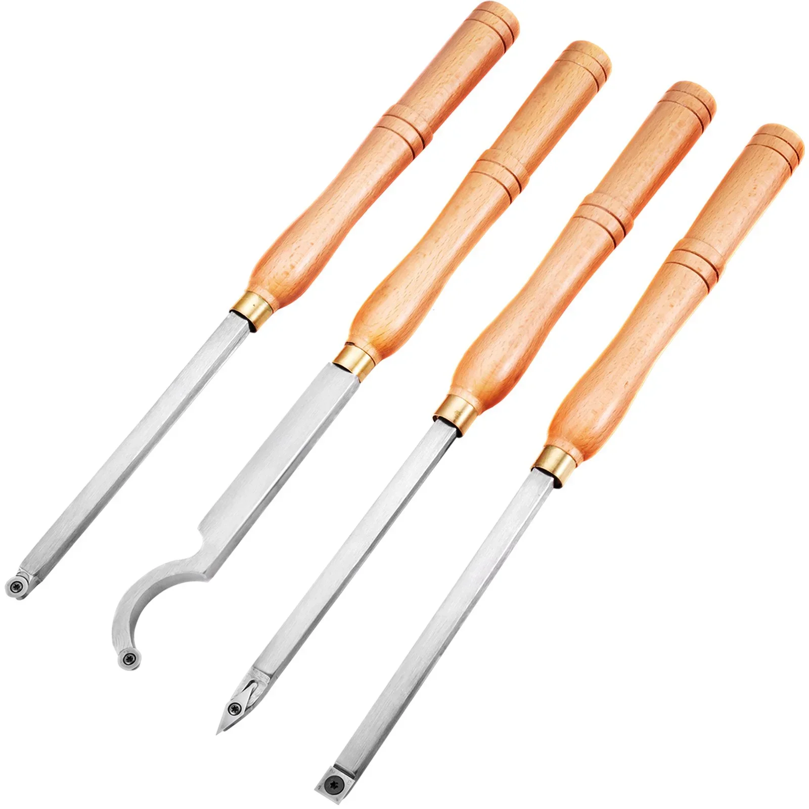Wood Turning Tools for Lathe 4 PCS Set, Carbide Lathe Tools with Diamond Shape, Round, Square Cutters, Turning Lathe Chisels with Comfortable Grip Handles Lathe Tools for Craft DIY Hobists