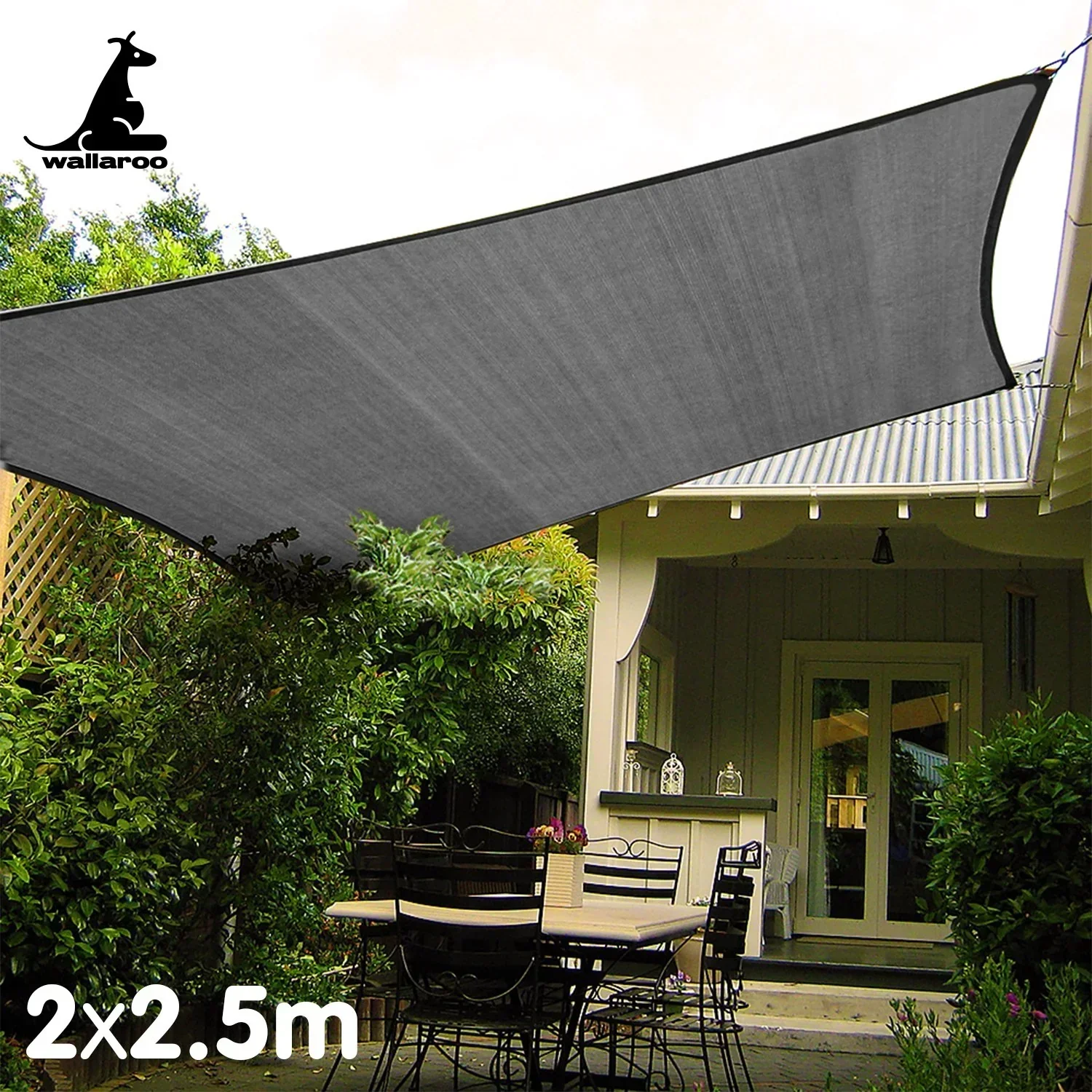 Outdoor Sun Shade Sail Canopy Grey Rectangle 2 x 2.5M - Image 6
