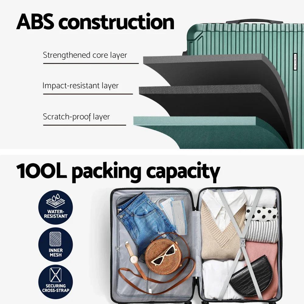 28'' Luggage Travel Suitcase Set TSA Carry On Hard Case Green - Image 2