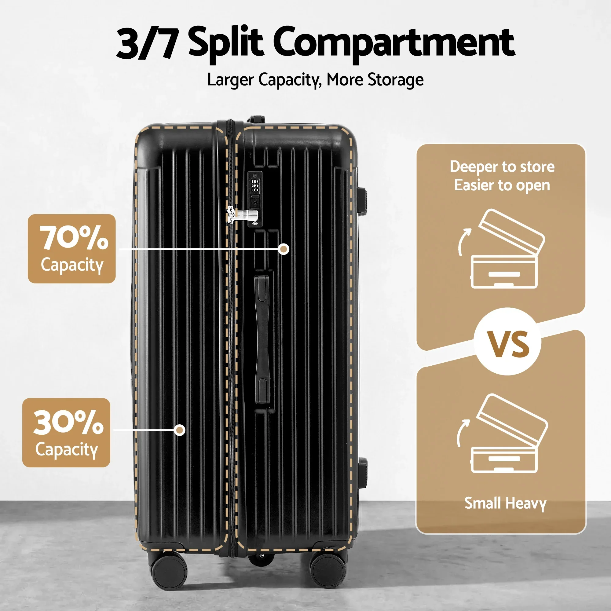 28" Trunk Luggage Suitcase Travel 5 Wheels Type-C Port TSA Black - Image 4