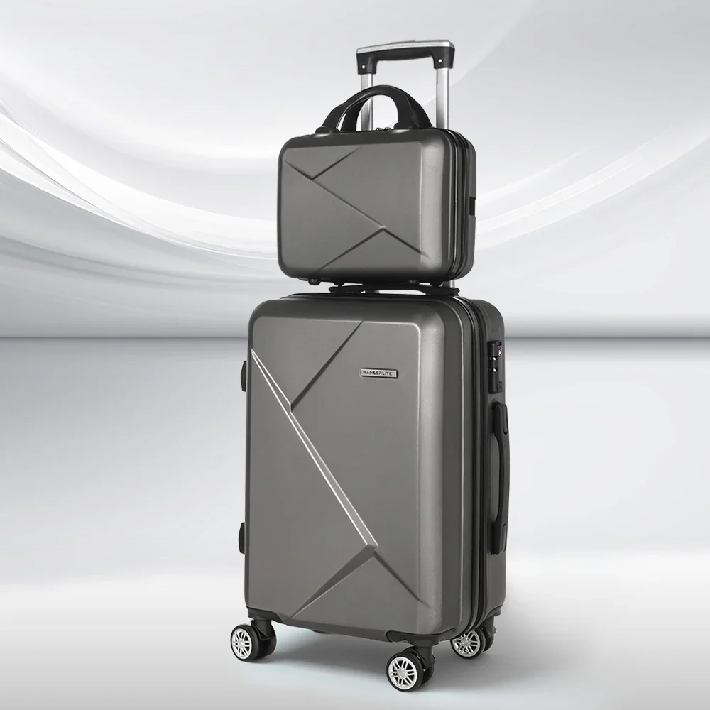 2pc Luggage 12" 20" Trolley Travel Suitcase Storage Carry On TSA Lock Dark Grey - Image 7