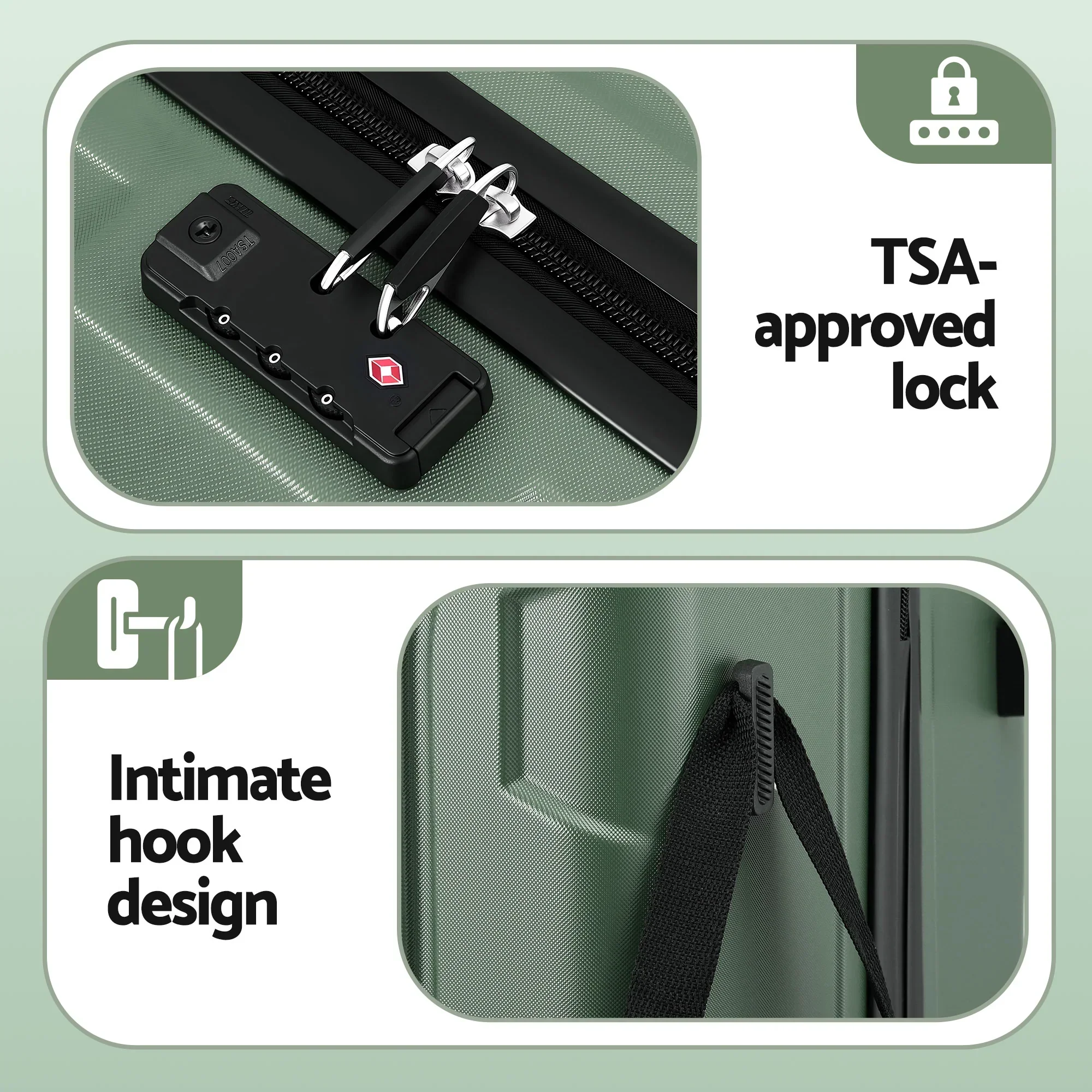 3pcs Luggage Suitcase Set Trolley Travel TSA Lightweight Hard Case Grey Green - Image 5