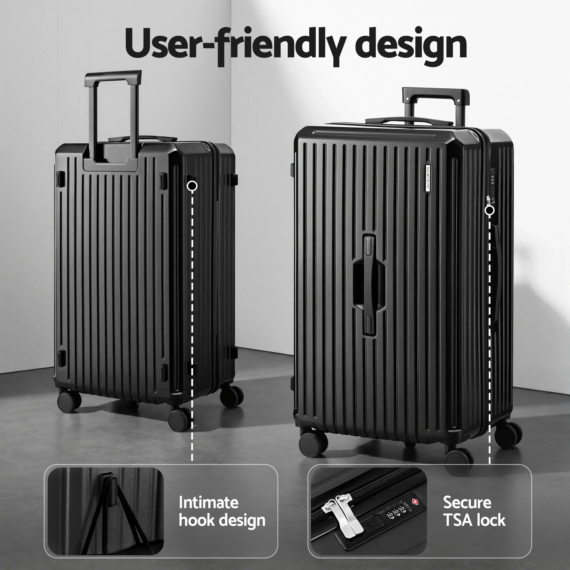 4pcs Trunk Luggage Suitcase Set Travel Carry On TSA Lock Black - Image 5