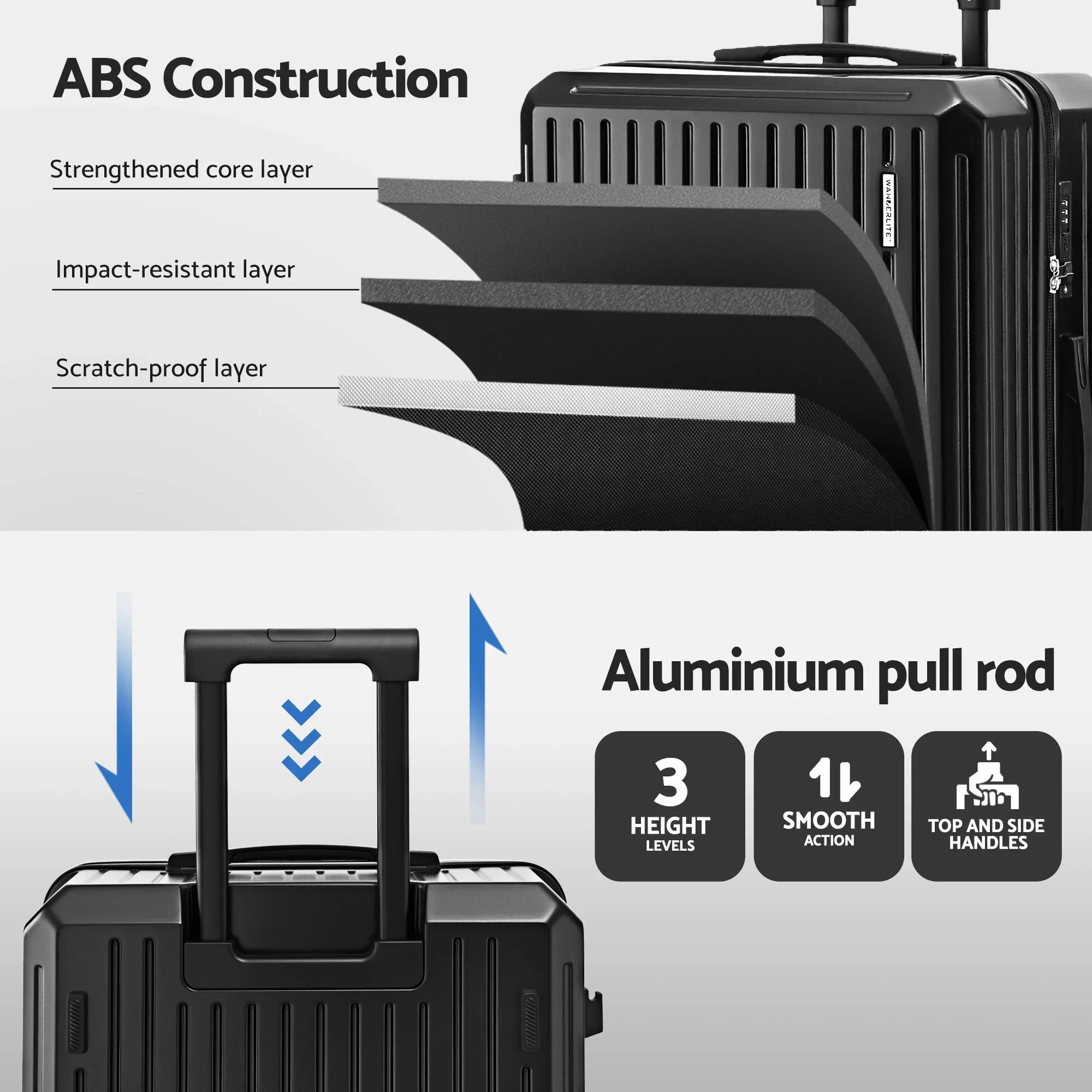 4pcs Trunk Luggage Suitcase Set Travel Carry On TSA Lock Black - Image 8