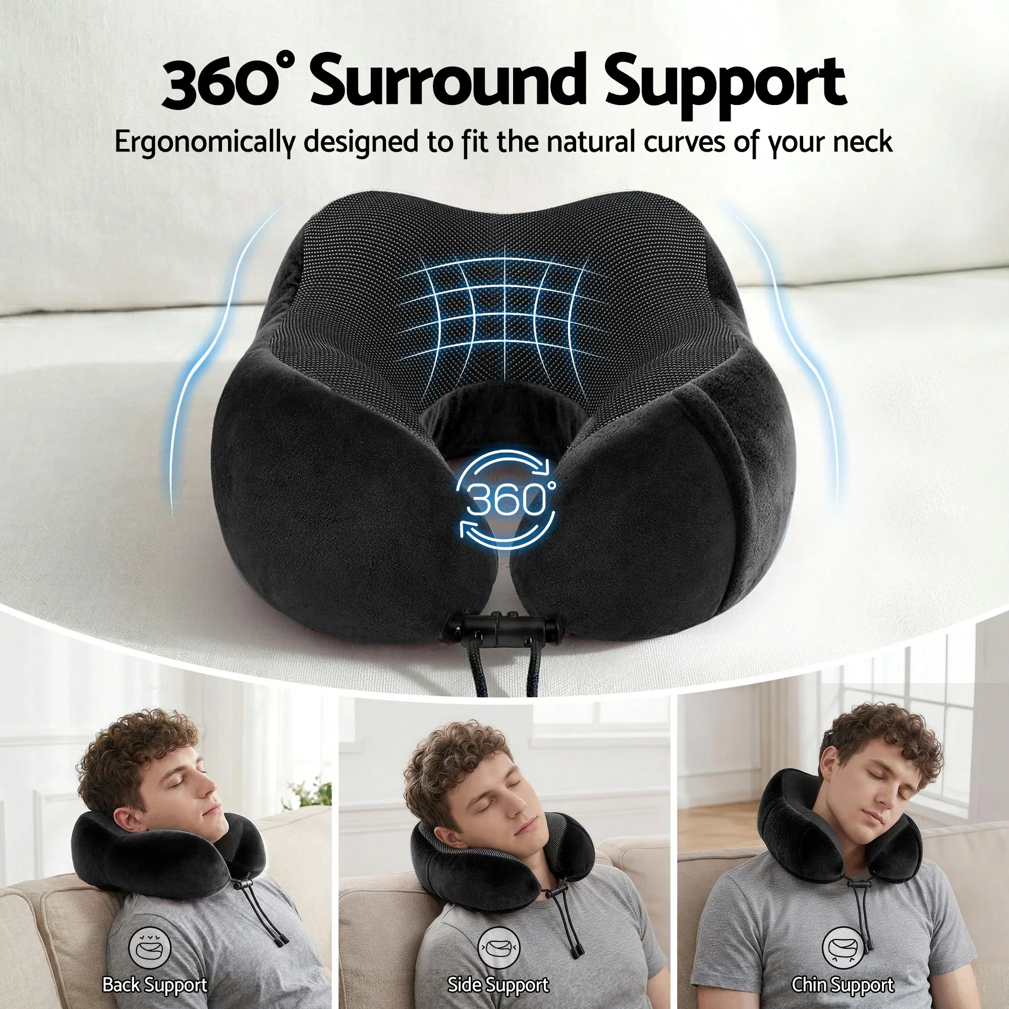 Travel Pillow for Airplanes Memory Foam Neck Pillows for Traveling, Soft & Washable Cover with Storage Bag, Portable Plane Accessories for Airplanes Offices Cars, Black - Image 4