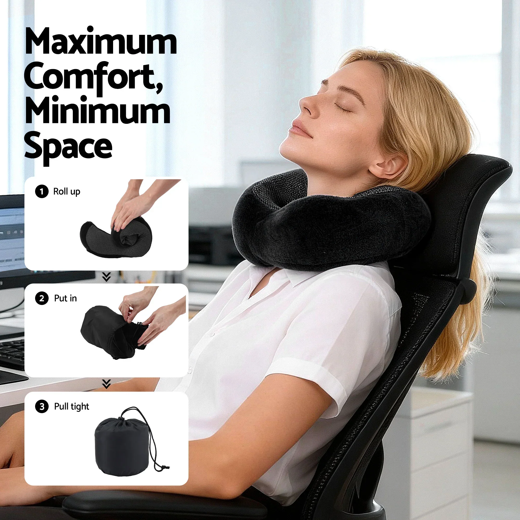 Travel Pillow for Airplanes Memory Foam Neck Pillows for Traveling, Soft & Washable Cover with Storage Bag, Portable Plane Accessories for Airplanes Offices Cars, Black - Image 6