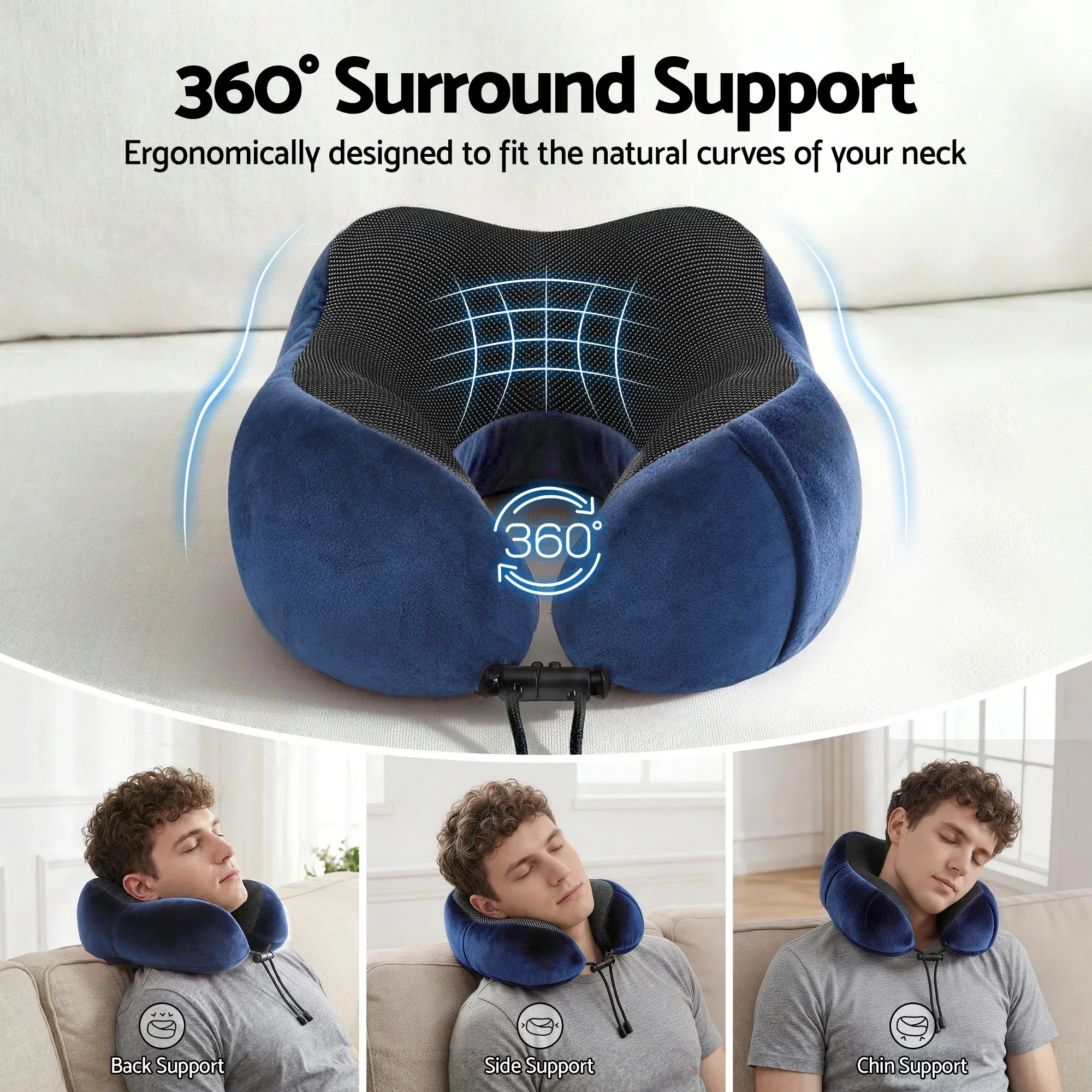 Travel Pillow for Airplanes Memory Foam Neck Pillows for Traveling, Soft & Washable Cover with Storage Bag, Portable Plane Accessories for Airplanes Offices Cars, Blue - Image 4