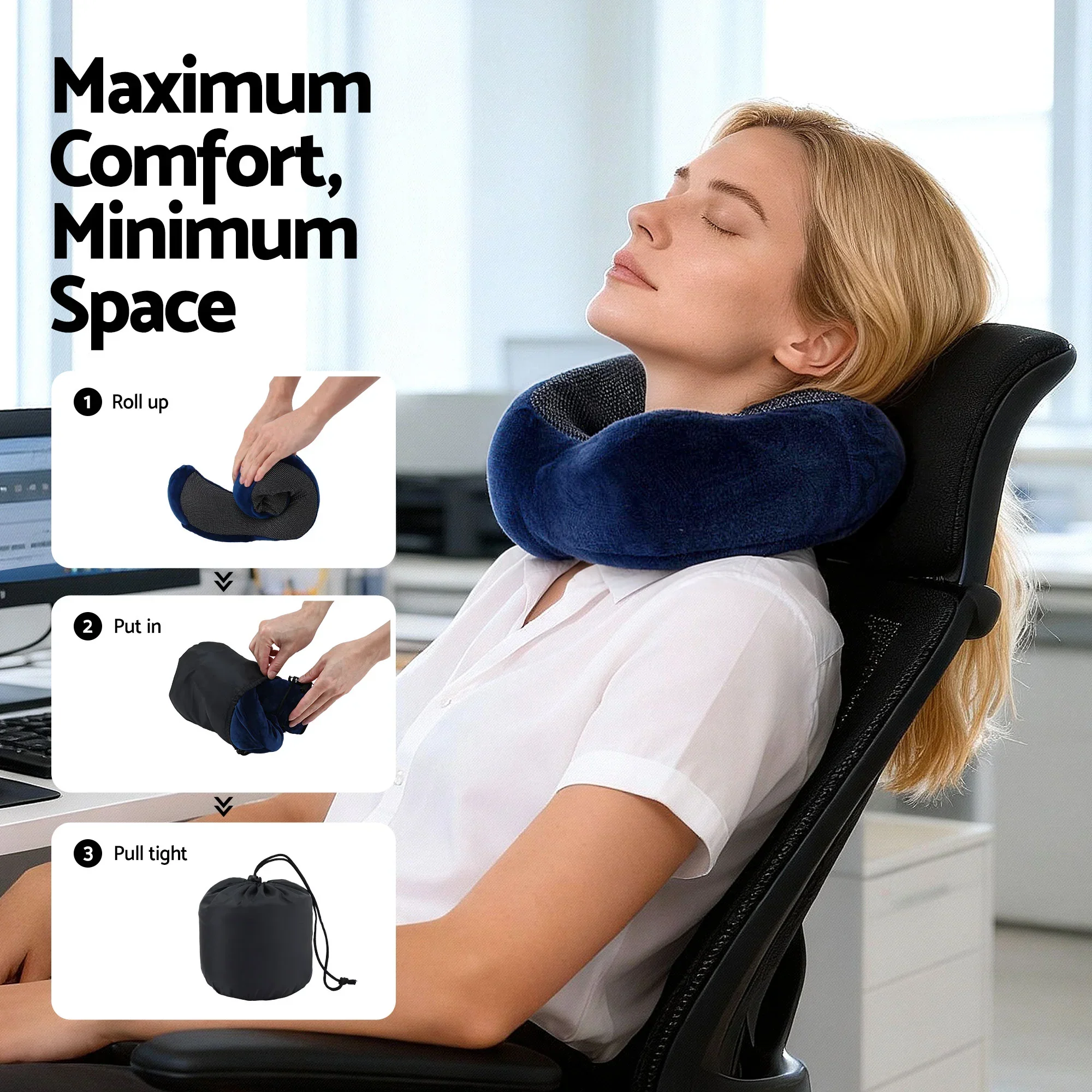 Travel Pillow for Airplanes Memory Foam Neck Pillows for Traveling, Soft & Washable Cover with Storage Bag, Portable Plane Accessories for Airplanes Offices Cars, Blue - Image 6