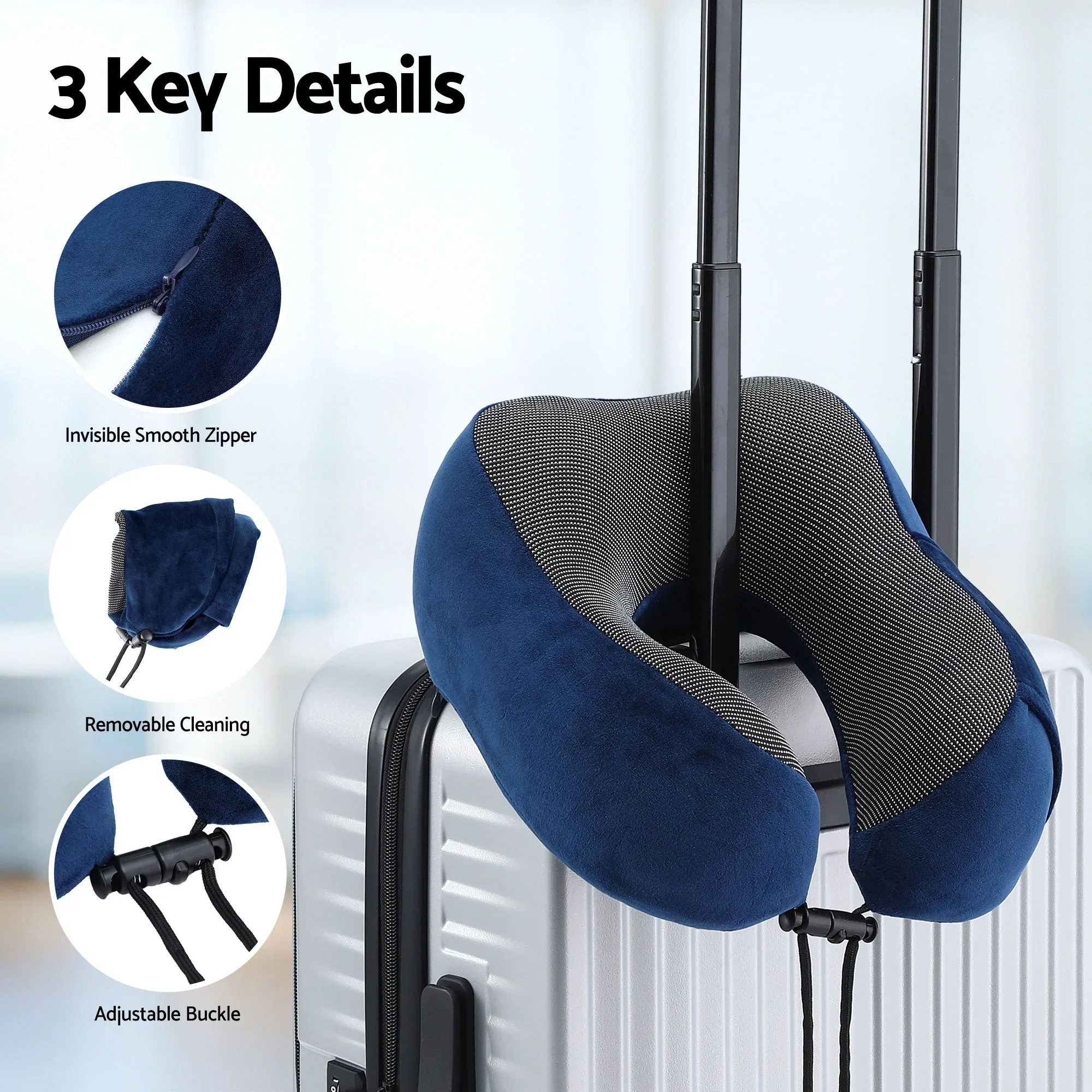 Travel Pillow for Airplanes Memory Foam Neck Pillows for Traveling, Soft & Washable Cover with Storage Bag, Portable Plane Accessories for Airplanes Offices Cars, Blue - Image 7