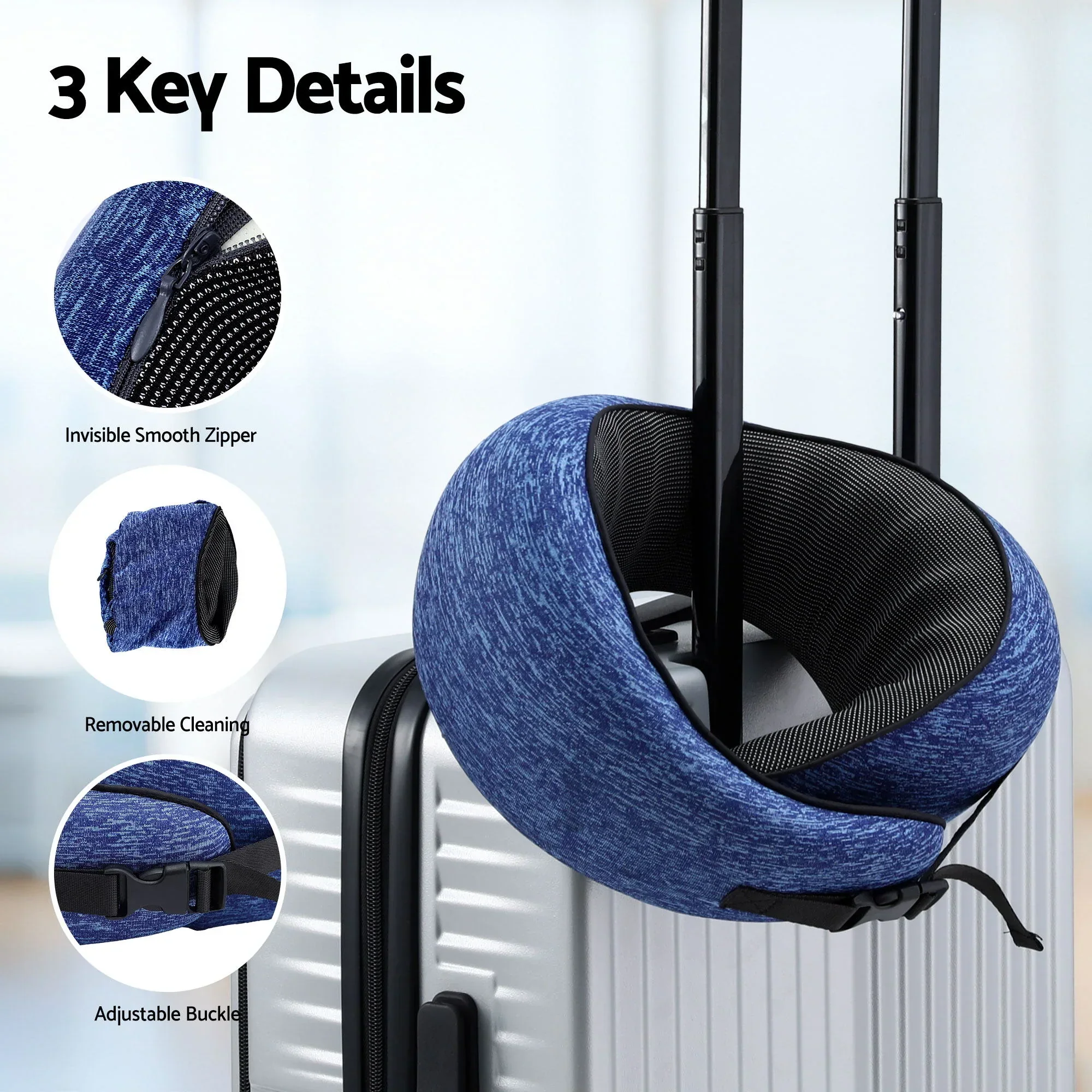Travel Pillows for Airplanes Ergonomic Memory Foam Neck Pillow, Breathable & Washable Cover, Travel Bag Included, Airplane Pillow for Airplane, Car, Office and Home, Blue - Image 8
