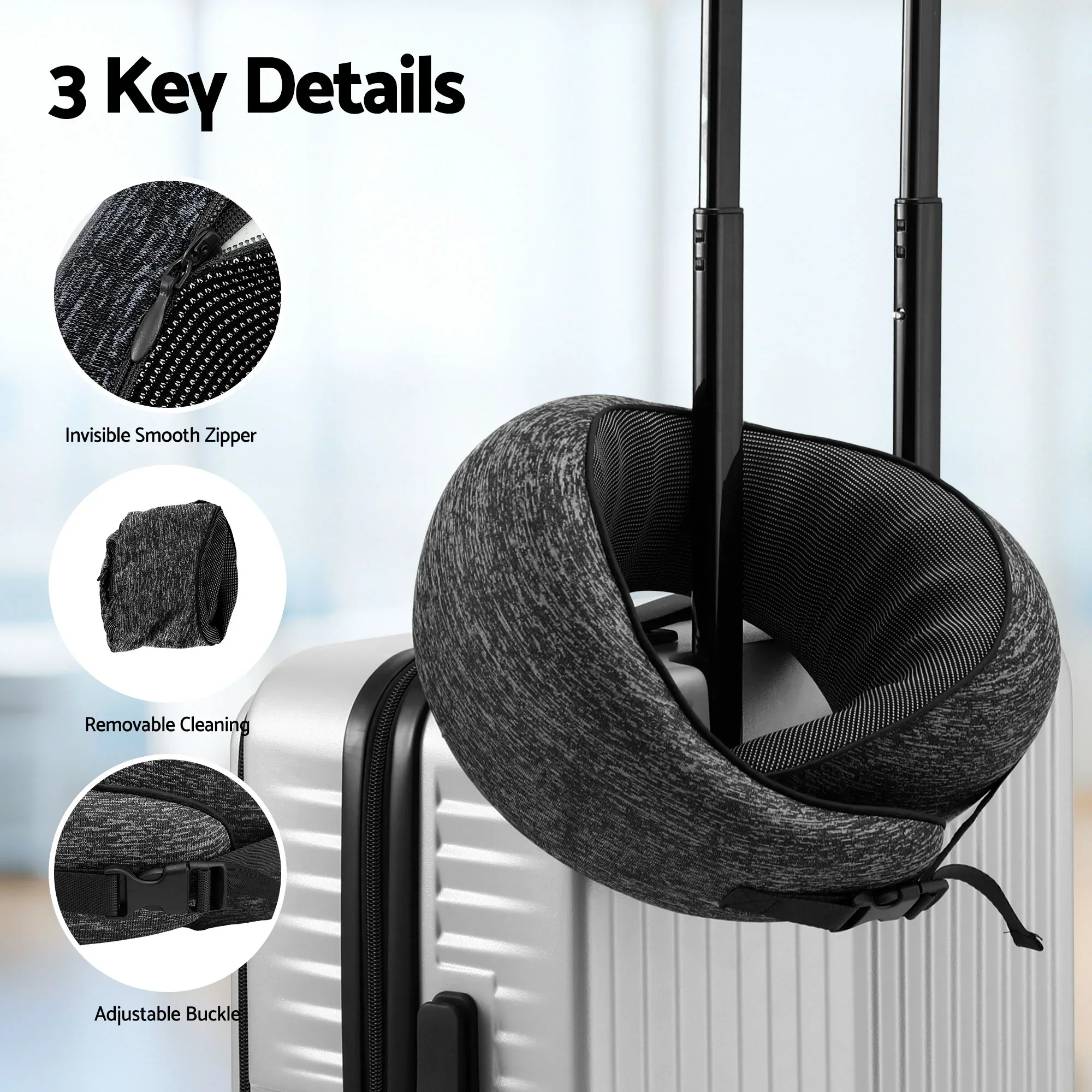 Travel Pillows for Airplanes Ergonomic Memory Foam Neck Pillow, Breathable & Washable Cover, Travel Bag Included, Airplane Pillow for Airplane, Car, Office and Home, Dark Grey - Image 8