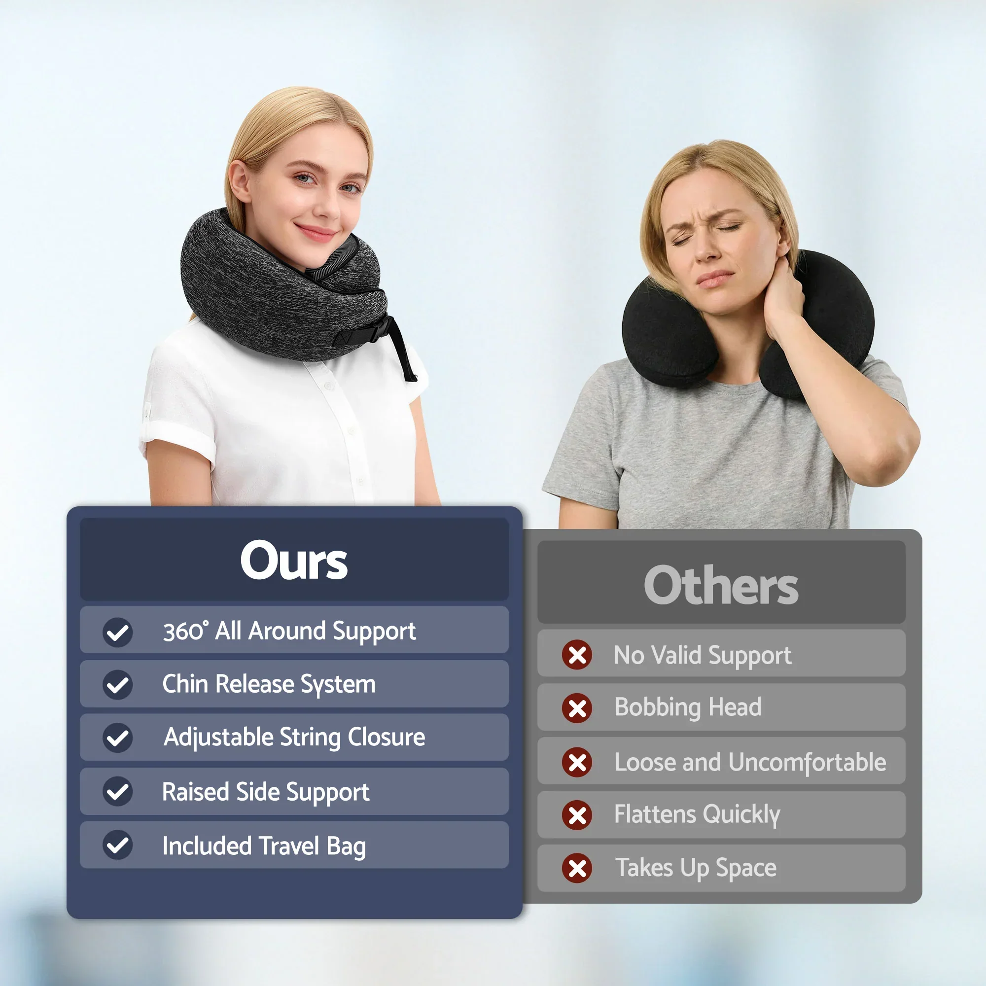 Travel Pillows for Airplanes Ergonomic Memory Foam Neck Pillow, Breathable & Washable Cover, Travel Bag Included, Airplane Pillow for Airplane, Car, Office and Home, Dark Grey - Image 9