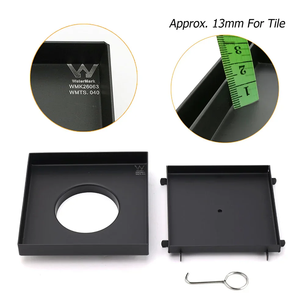Watermark Black 150x150mm Tile Insert Floor Drain Shower Grate 80mm Waste Outlet - Image 3
