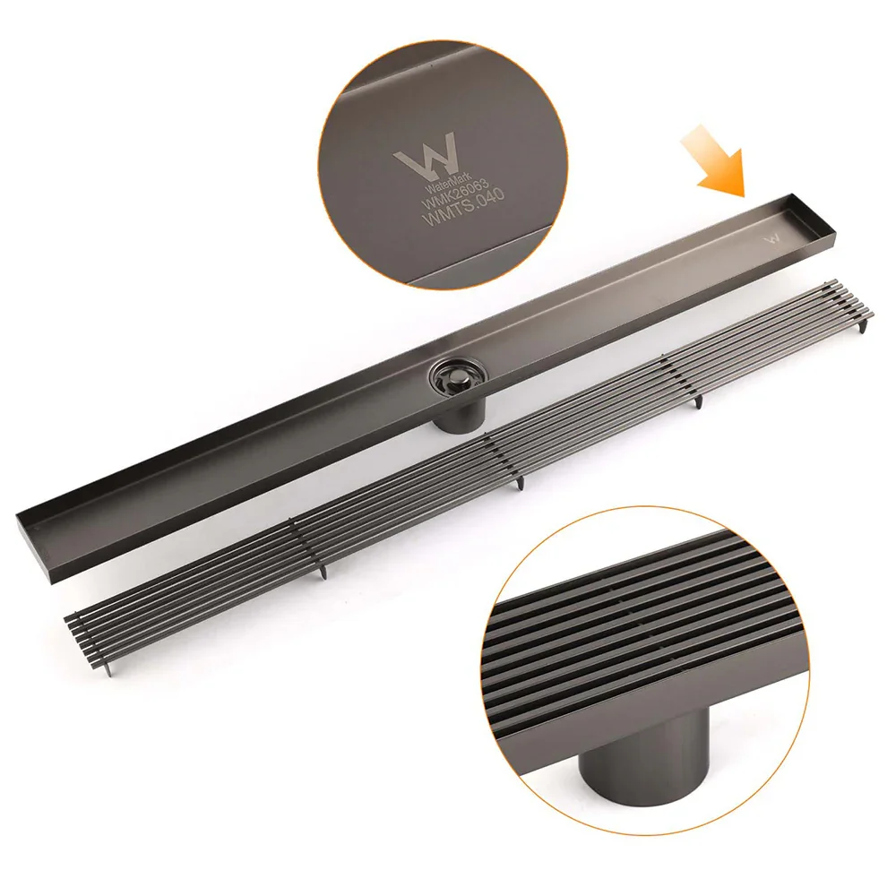 Watermark Gun Metal 800mm Strip Fence Linear Shower Grate Floor Drain 50mm Waste - Image 5