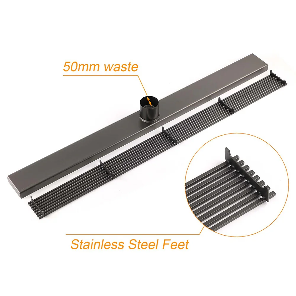 Watermark Gun Metal 800mm Strip Fence Linear Shower Grate Floor Drain 50mm Waste - Image 6