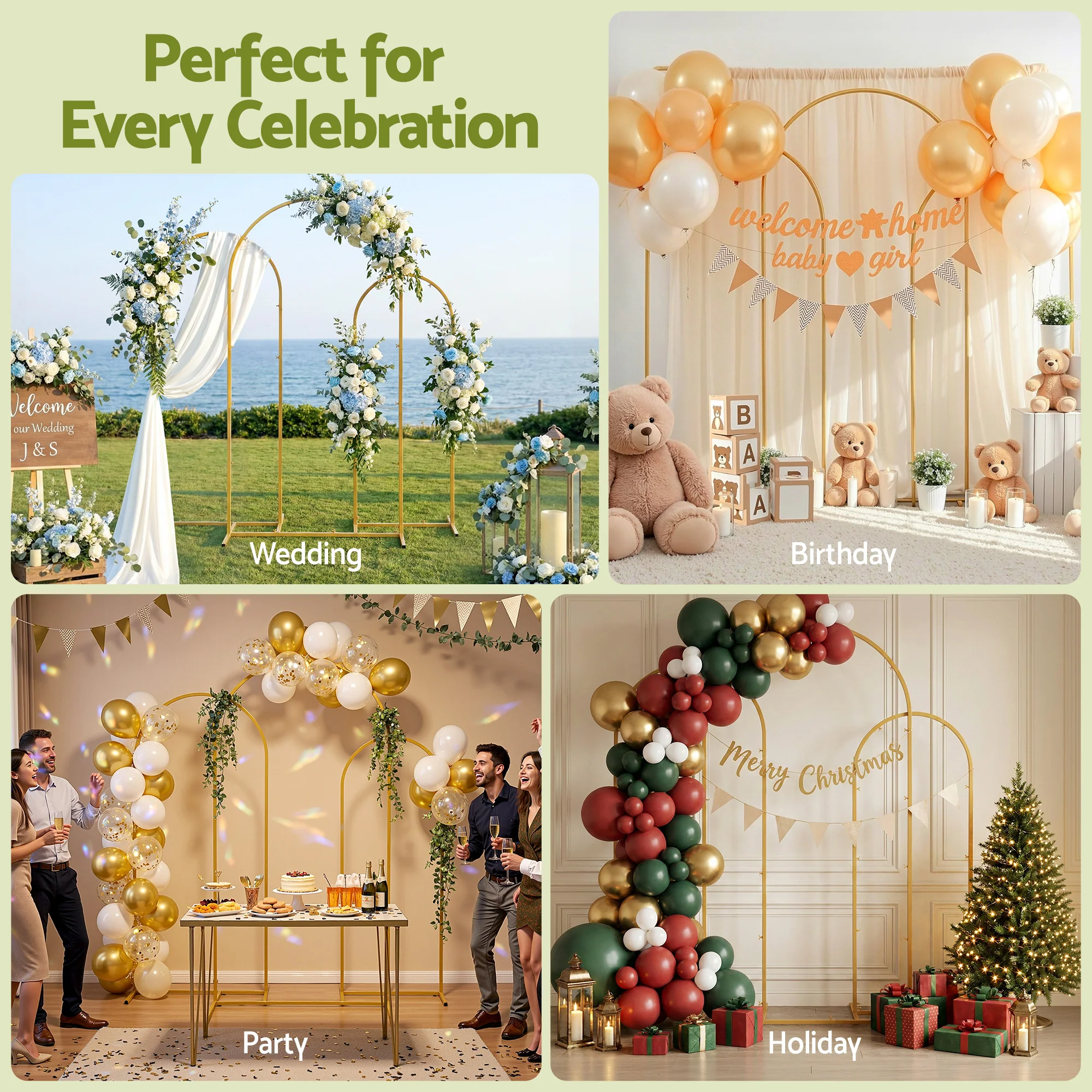 Wedding Arch Backdrop Stand Set of 3 Gold Metal Wedding Arched Frame, Easy to Assemble, Stable Balloon Arch Standfor Wedding, Baby Shower, Party Decoration - Image 5