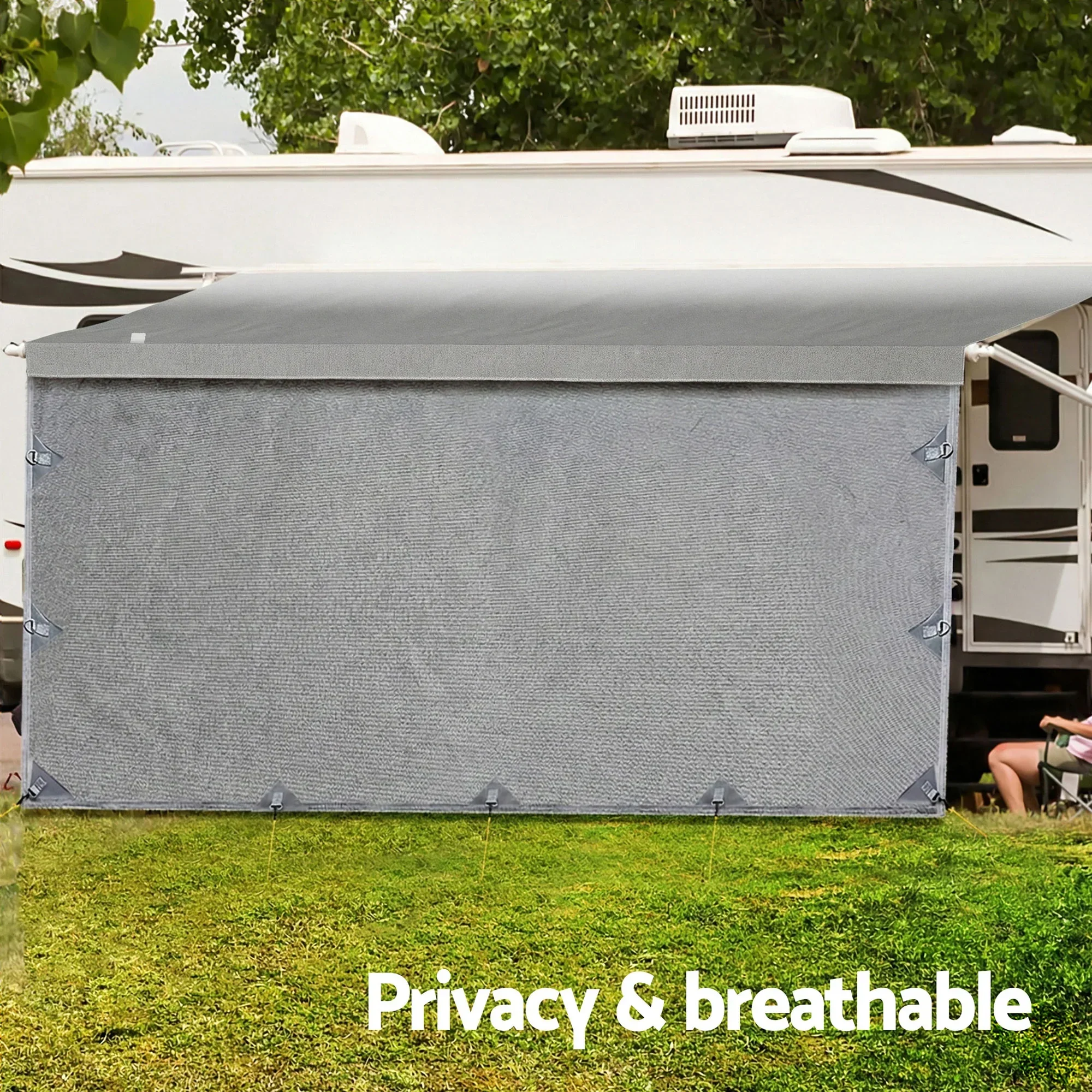 12ft Caravan Awning Fabric & Privacy Screen RV Roll Out Sun Shade 3.4M - Image 9
