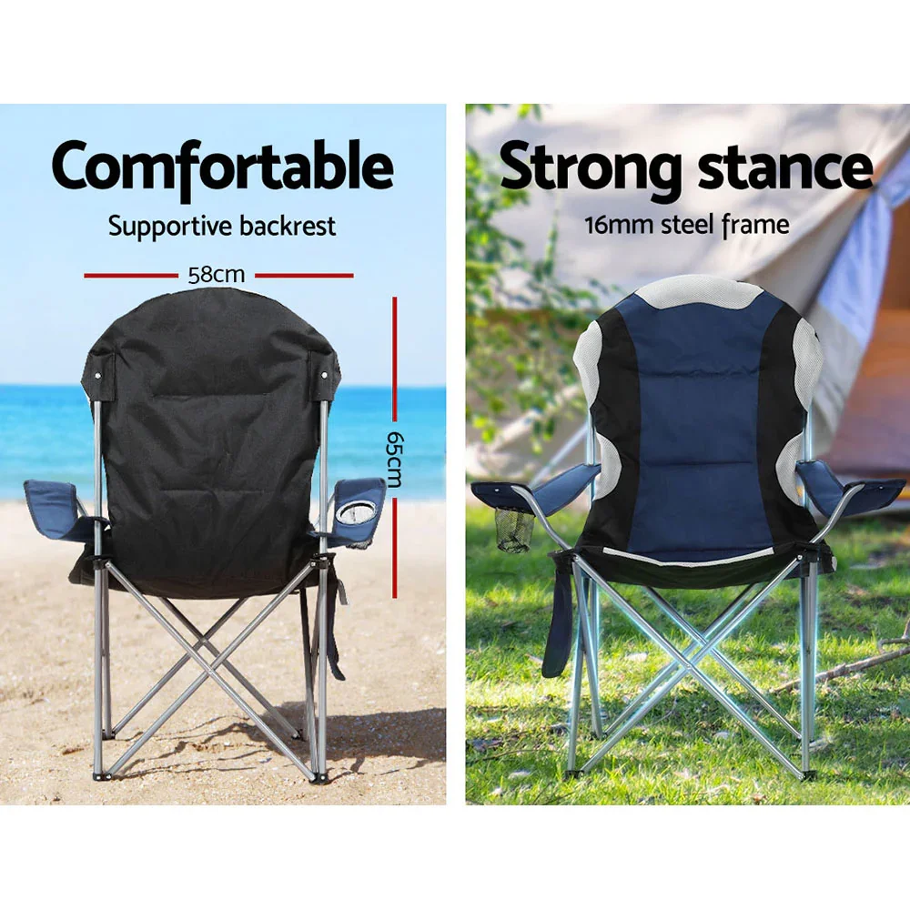 Camping Folding Chair Portable Outdoor Hiking Fishing Picnic Navy 2pcs - Image 3