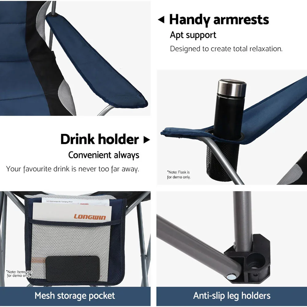 Camping Folding Chair Portable Outdoor Hiking Fishing Picnic Navy 2pcs - Image 4