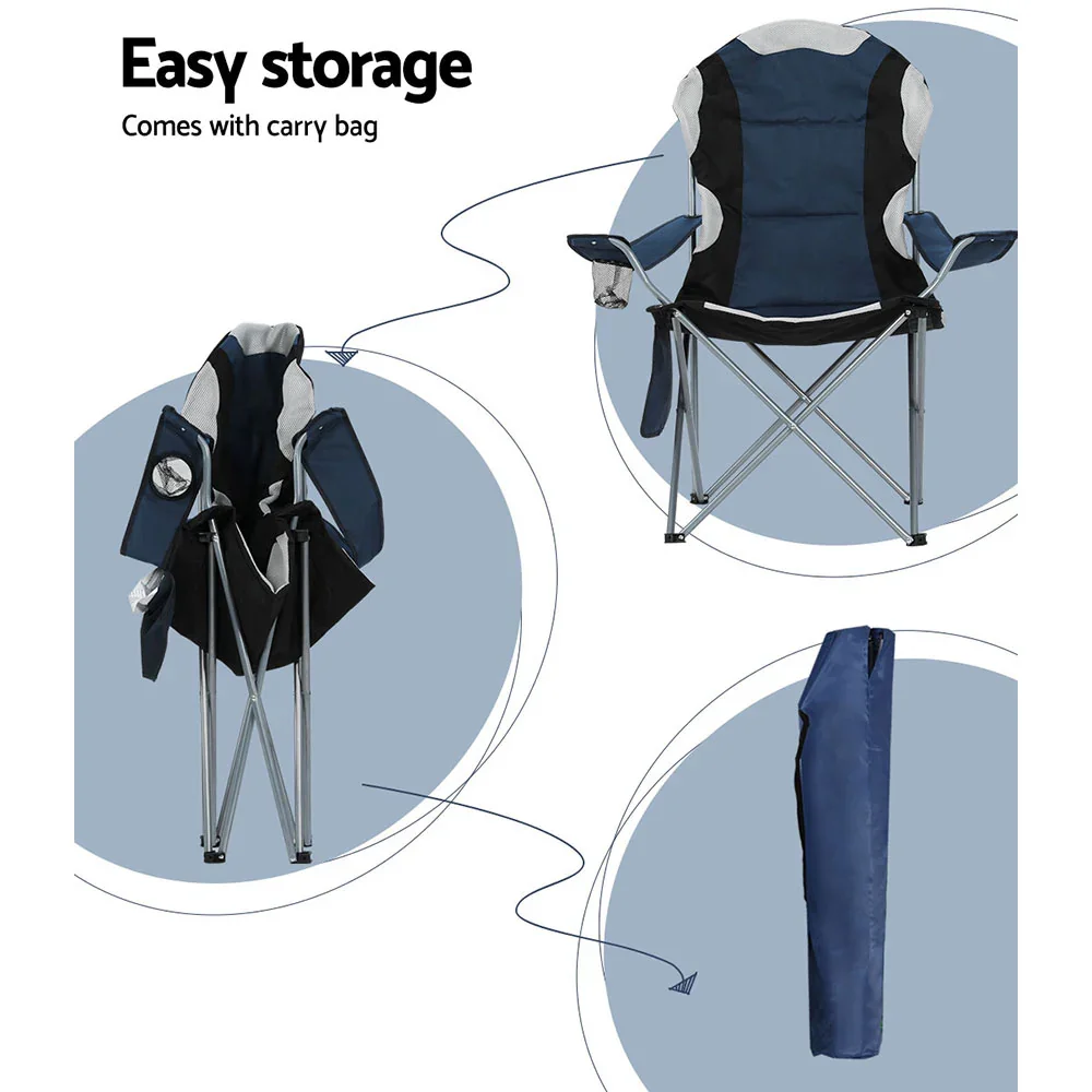 Camping Folding Chair Portable Outdoor Hiking Fishing Picnic Navy 2pcs - Image 5