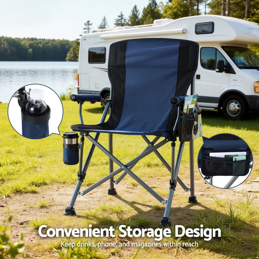Camping Chair Folding Outdoor Portable Seat Lightweight Beach Picnic Fishing Capacity 120KG Navy Blue - Image 3