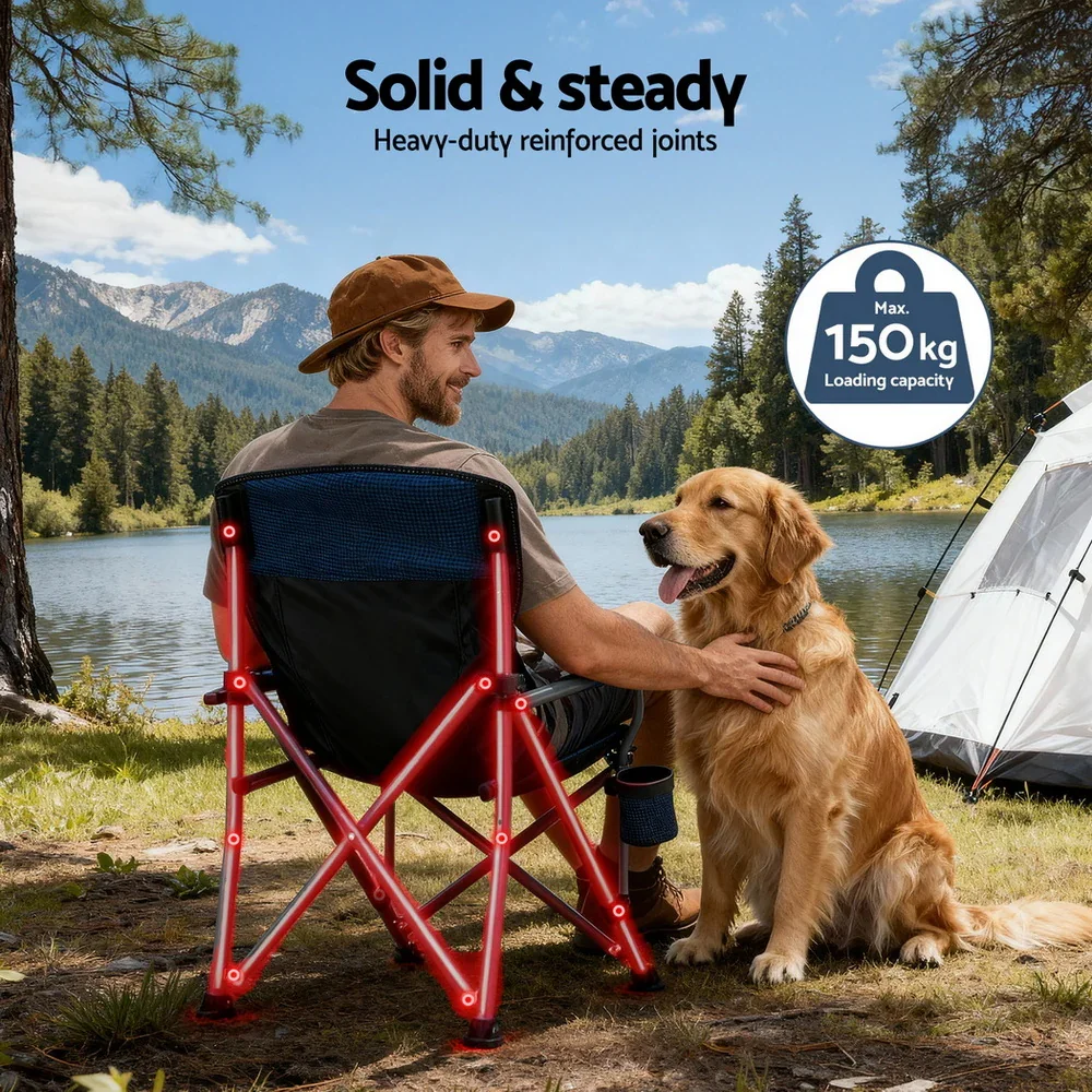 Camping Chair Folding Outdoor Portable Seat Lightweight Beach Picnic Fishing Capacity 120KG Navy Blue - Image 4