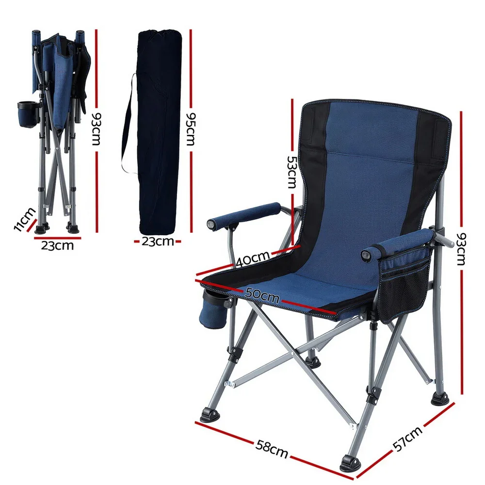 Camping Chair Folding Outdoor Portable Seat Lightweight Beach Picnic Fishing Capacity 120KG Navy Blue - Image 6