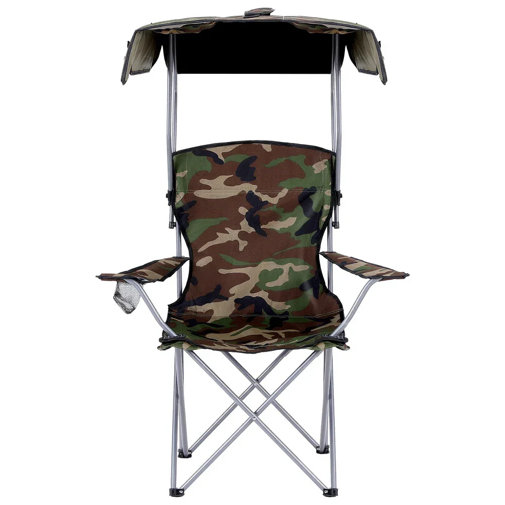 Camping Chair With Canopy Folding Outdoor Portable Seat Lightweight Beach Picnic Fishing Capacity 120KG Army Green - Image 4
