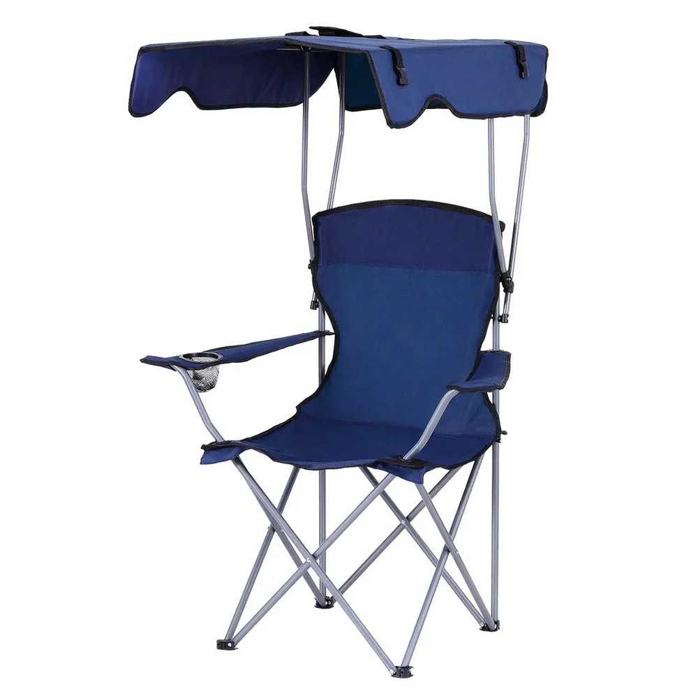 Camping Chair With Canopy Folding Outdoor Portable Seat Lightweight Beach Picnic Fishing Capacity 120KG Navy Blue - Image 2