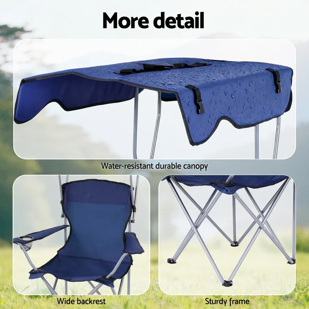 Camping Chair With Canopy Folding Outdoor Portable Seat Lightweight Beach Picnic Fishing Capacity 120KG Navy Blue - Image 8