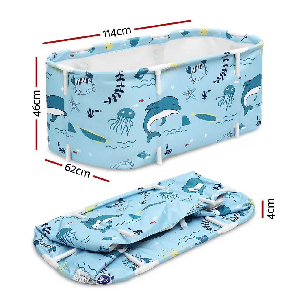 Foldable Bathtub PVC Spa Bucket Inflatable Cushion 114x62cm Blue - Image 2