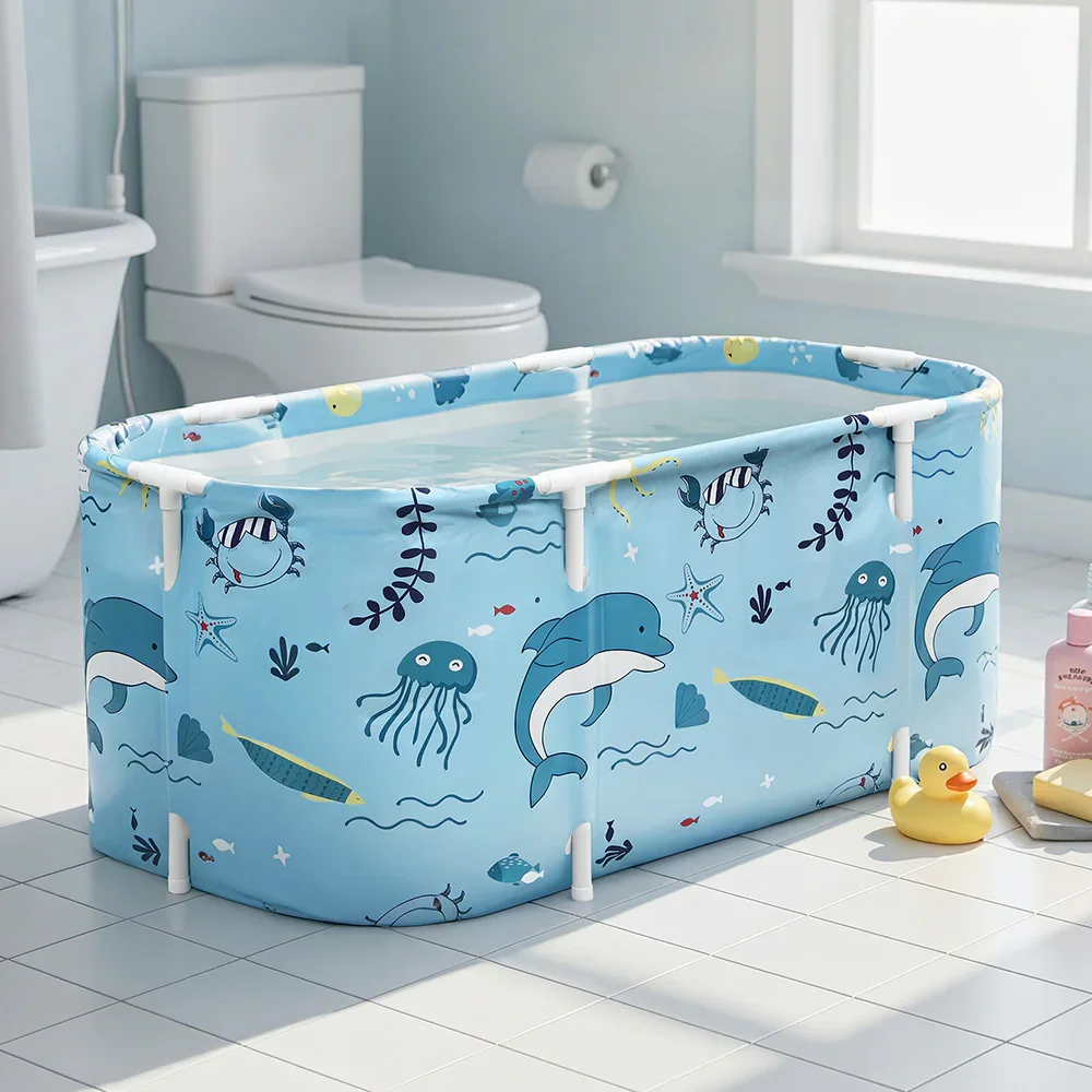 Foldable Bathtub PVC Spa Bucket Inflatable Cushion 114x62cm Blue - Image 7