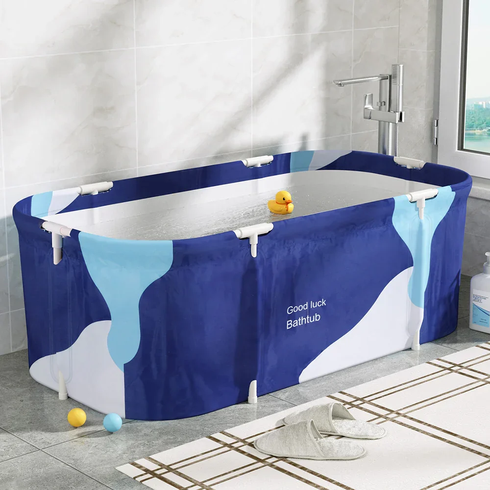 Foldable Bathtub PVC Spa Bucket Inflatable Cushion 134x65cm Navy Blue - Image 7