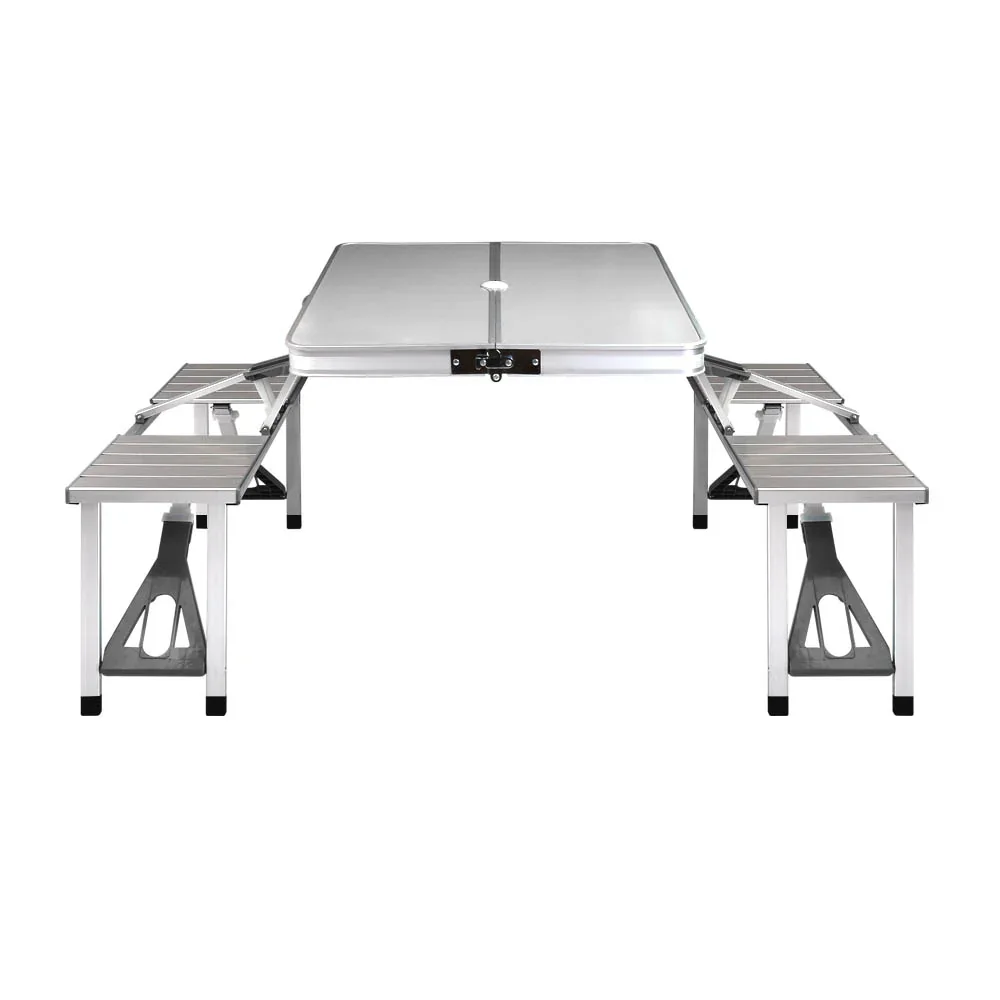 Folding Camping Table Outdoor Picnic BBQ With 2 Bench Chairs Set - Image 3