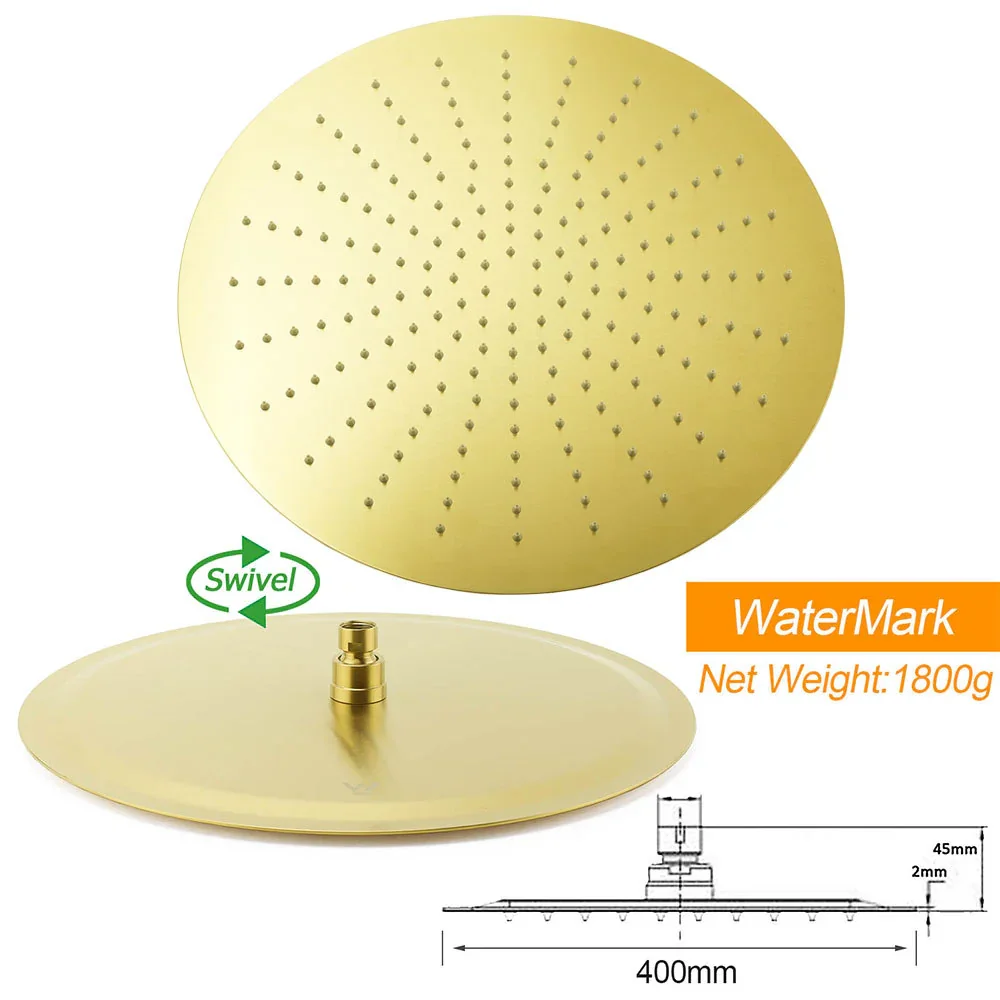 WELS 16" Round Stainless Steel Shower Head Extension Ceiling Arm Set Brushed Gold - Image 4