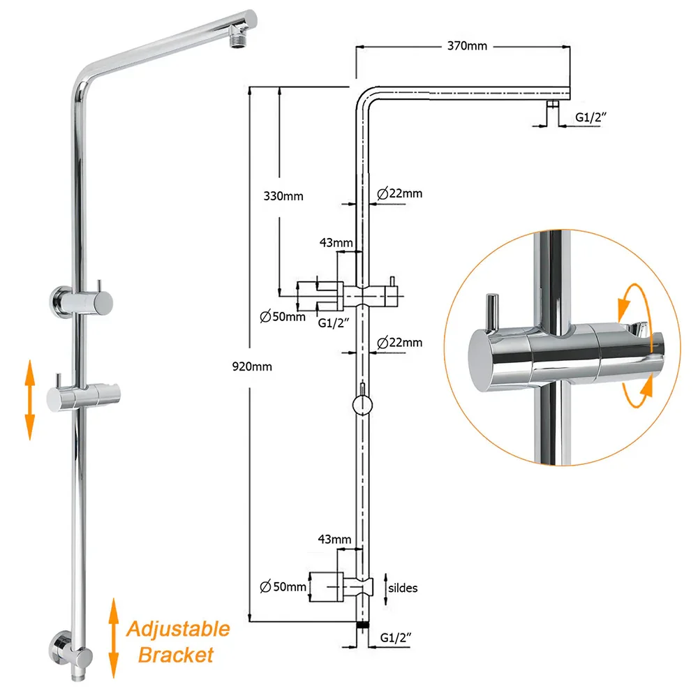 WELS 2 In 1 Shower Head Set Sliding Rail 3 Mode Handheld Arm 10" Round Chrome Taps - Image 3
